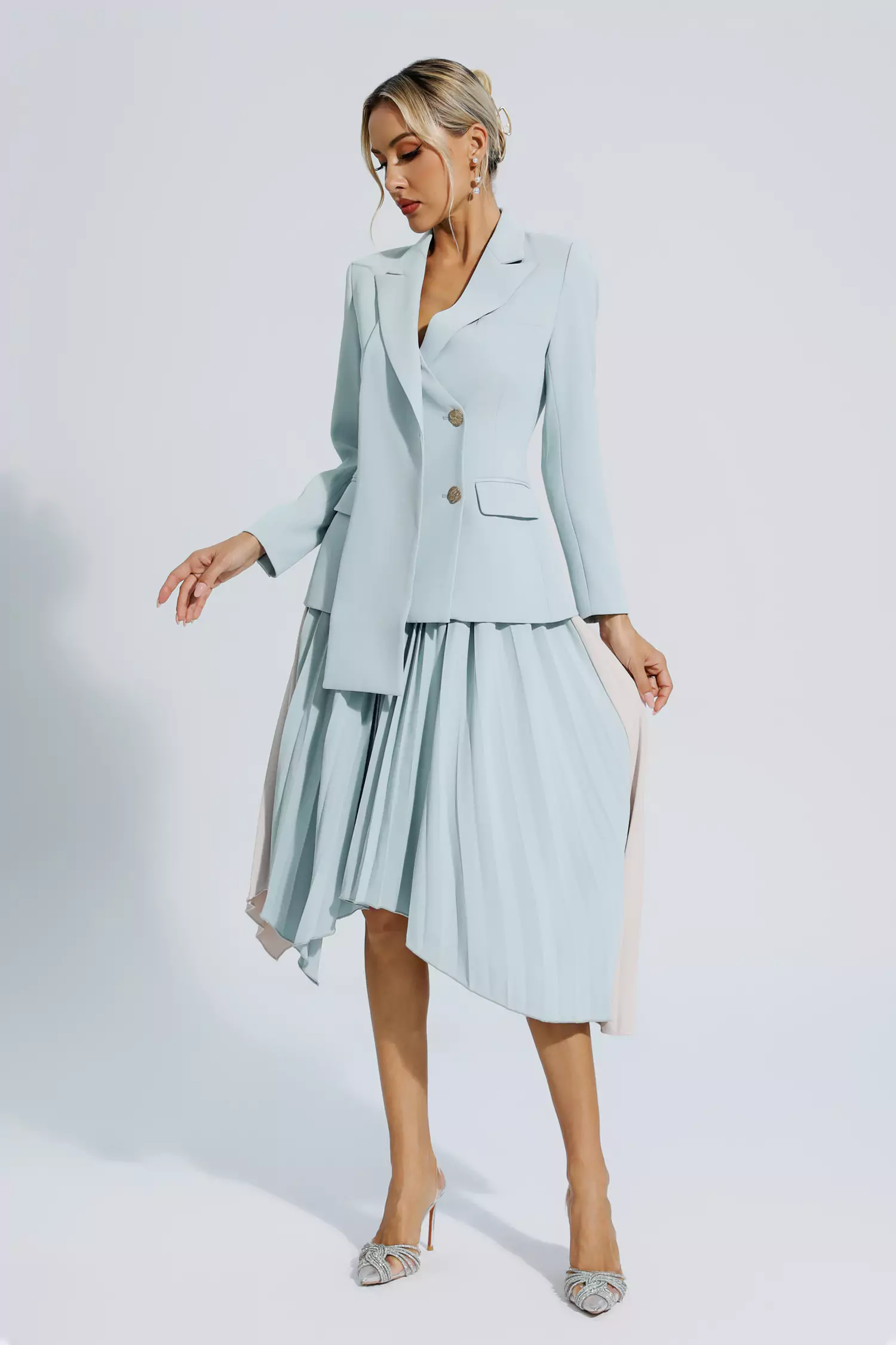 Blaire Gray Ruched Blazer Set-CATCHALL