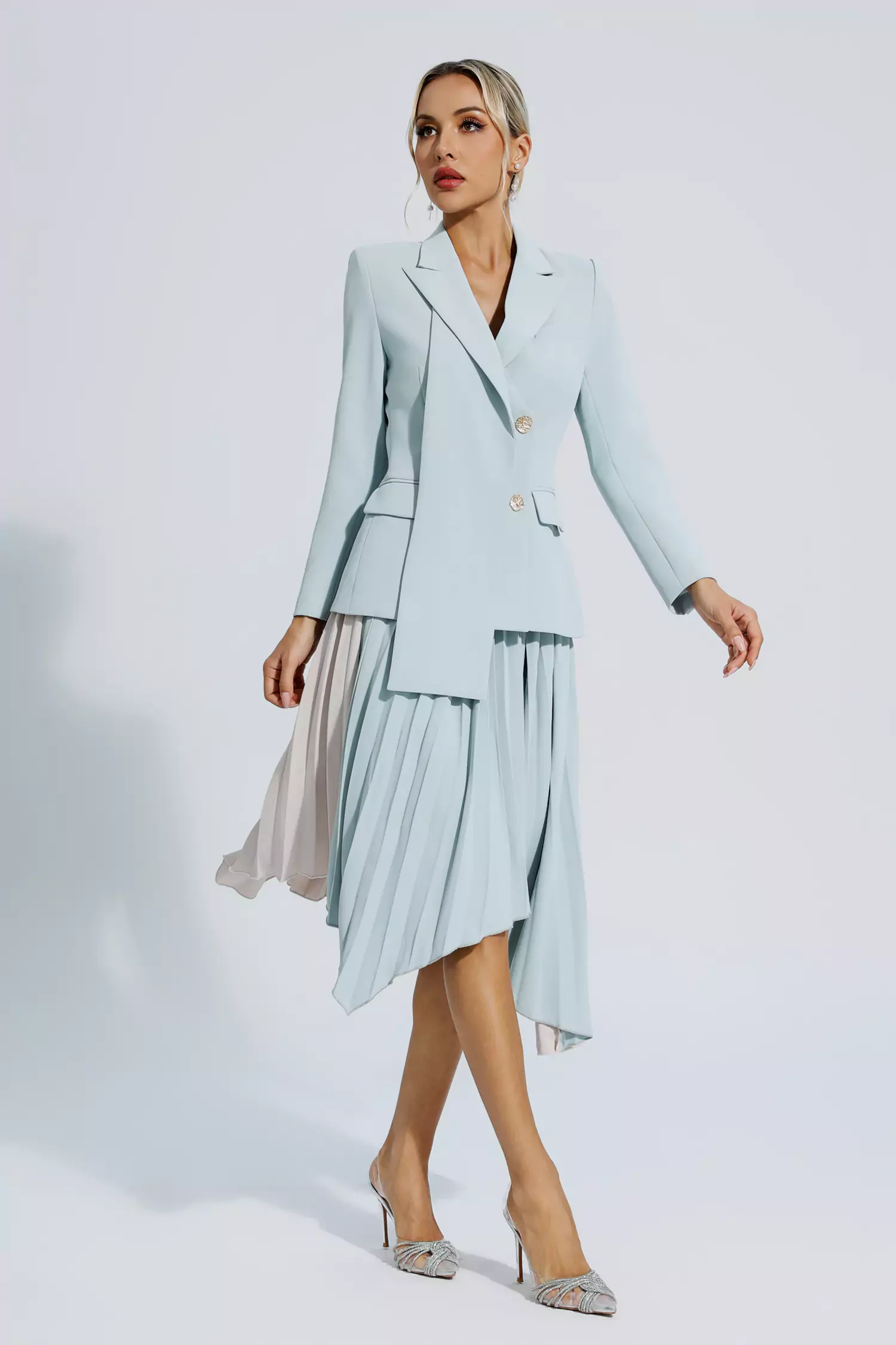 Blaire Gray Ruched Blazer Set-CATCHALL