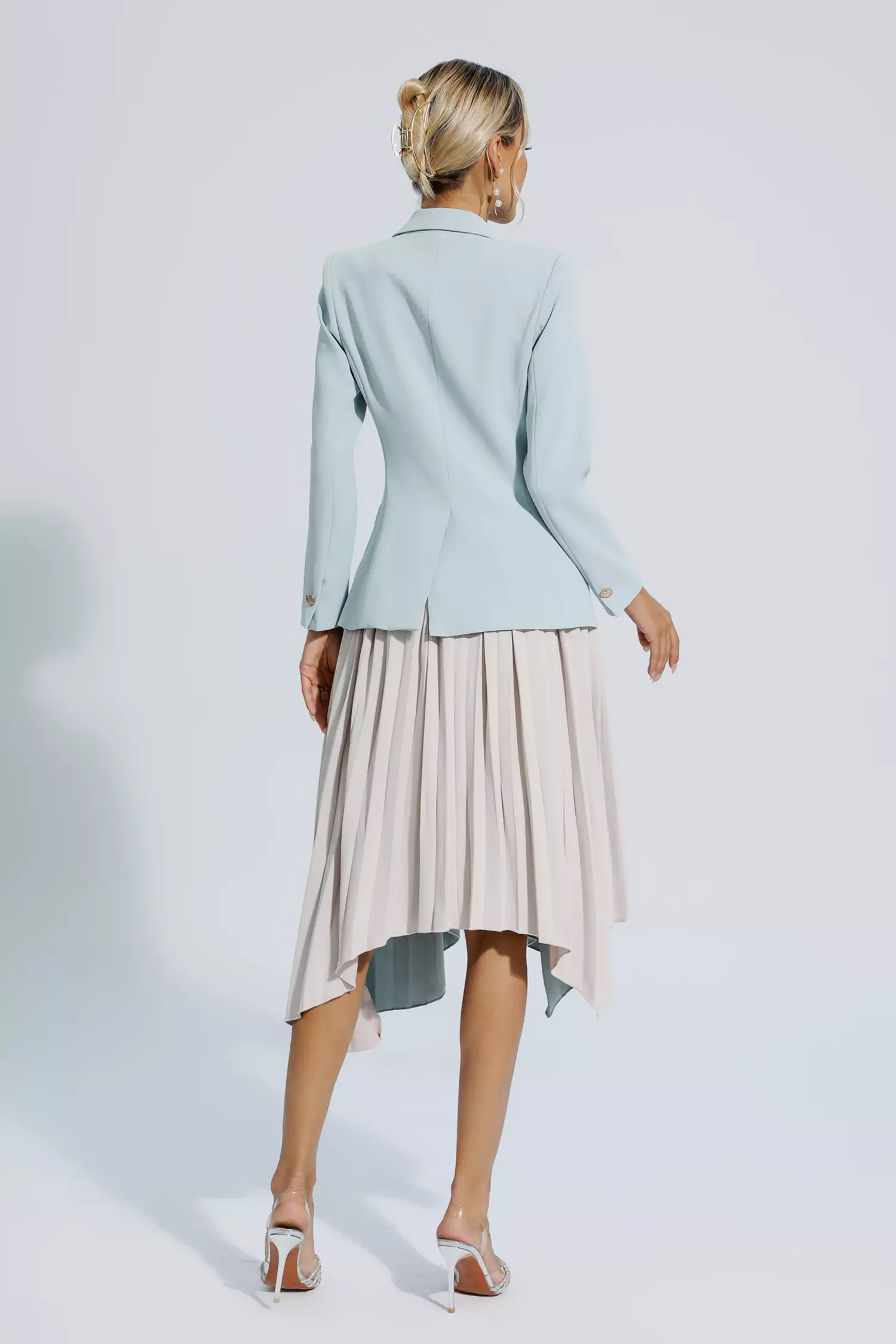 Blaire Gray Ruched Blazer Set-CATCHALL