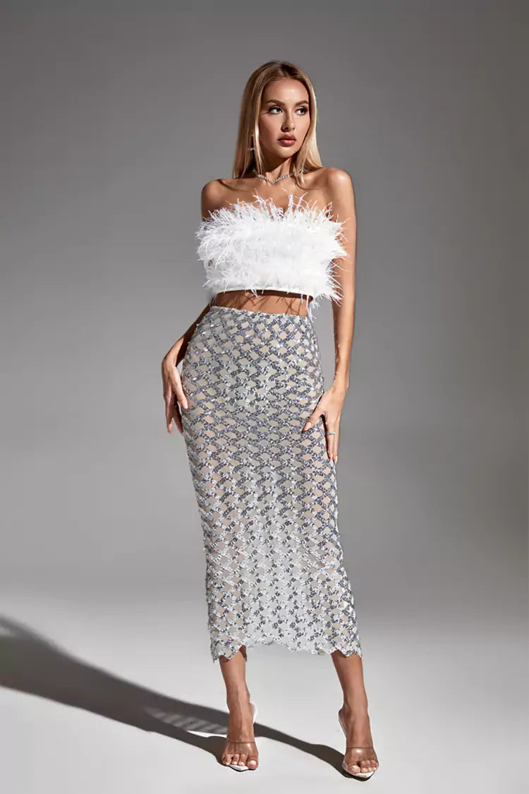Blake White Feather Sequin Bandage Set-CATCHALL