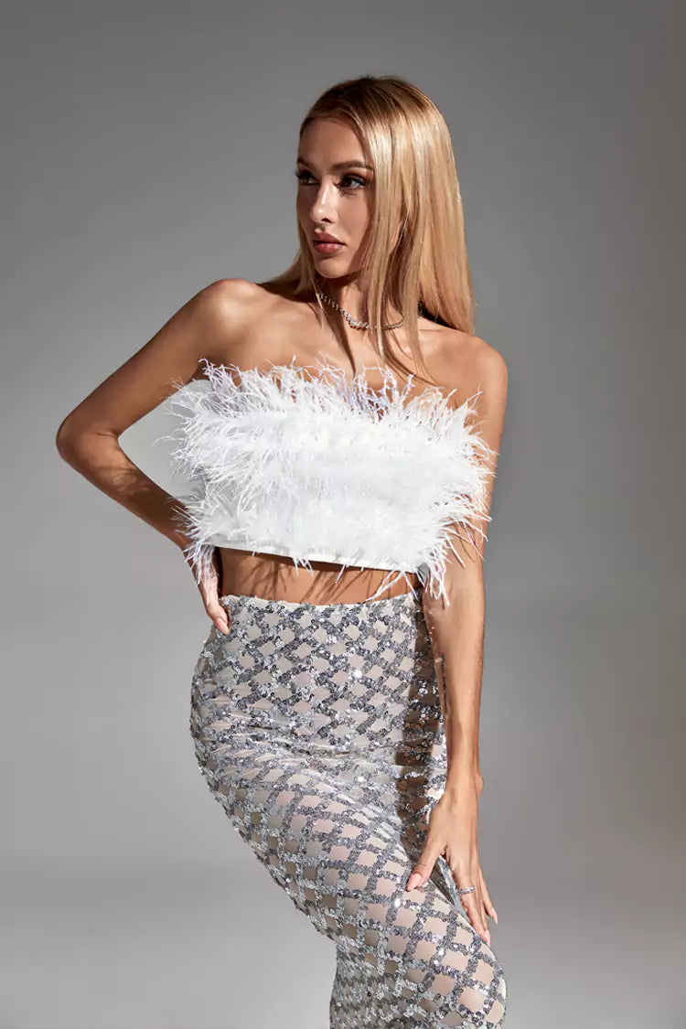 Blake White Feather Sequin Bandage Set-CATCHALL