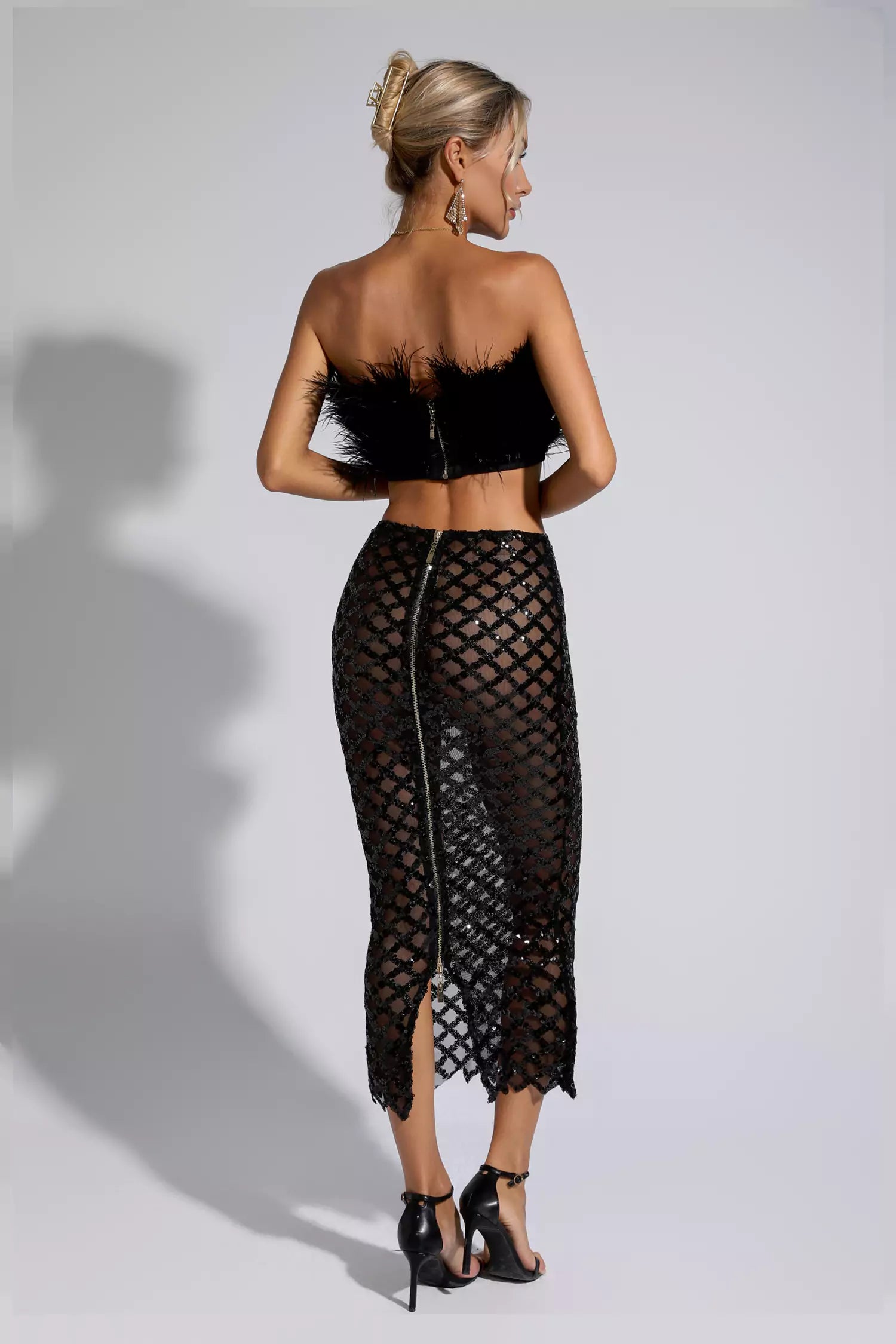 Blake Black Feather Sequin Bandage Set-CATCHALL