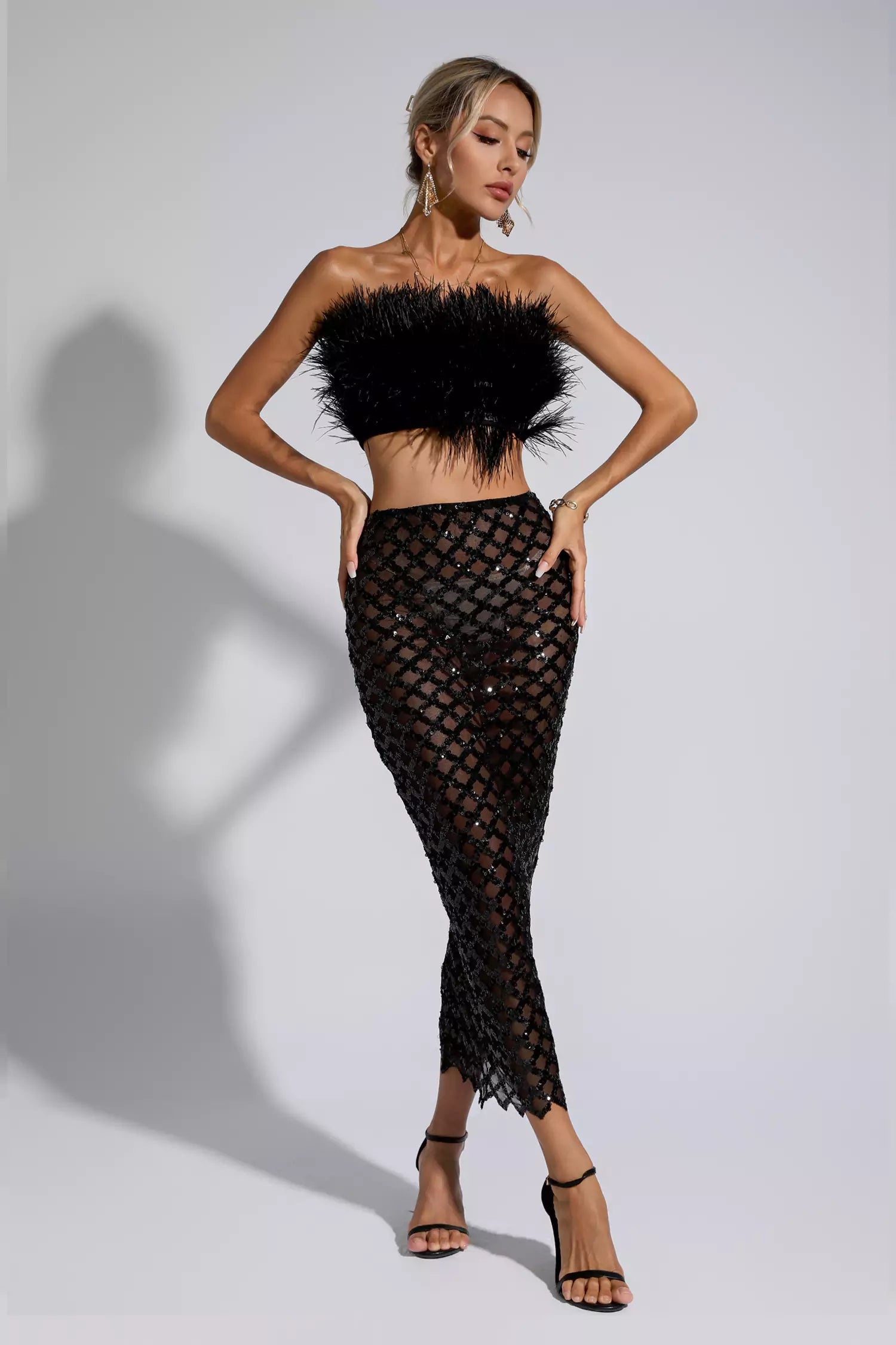 Blake Black Feather Sequin Bandage Set-CATCHALL