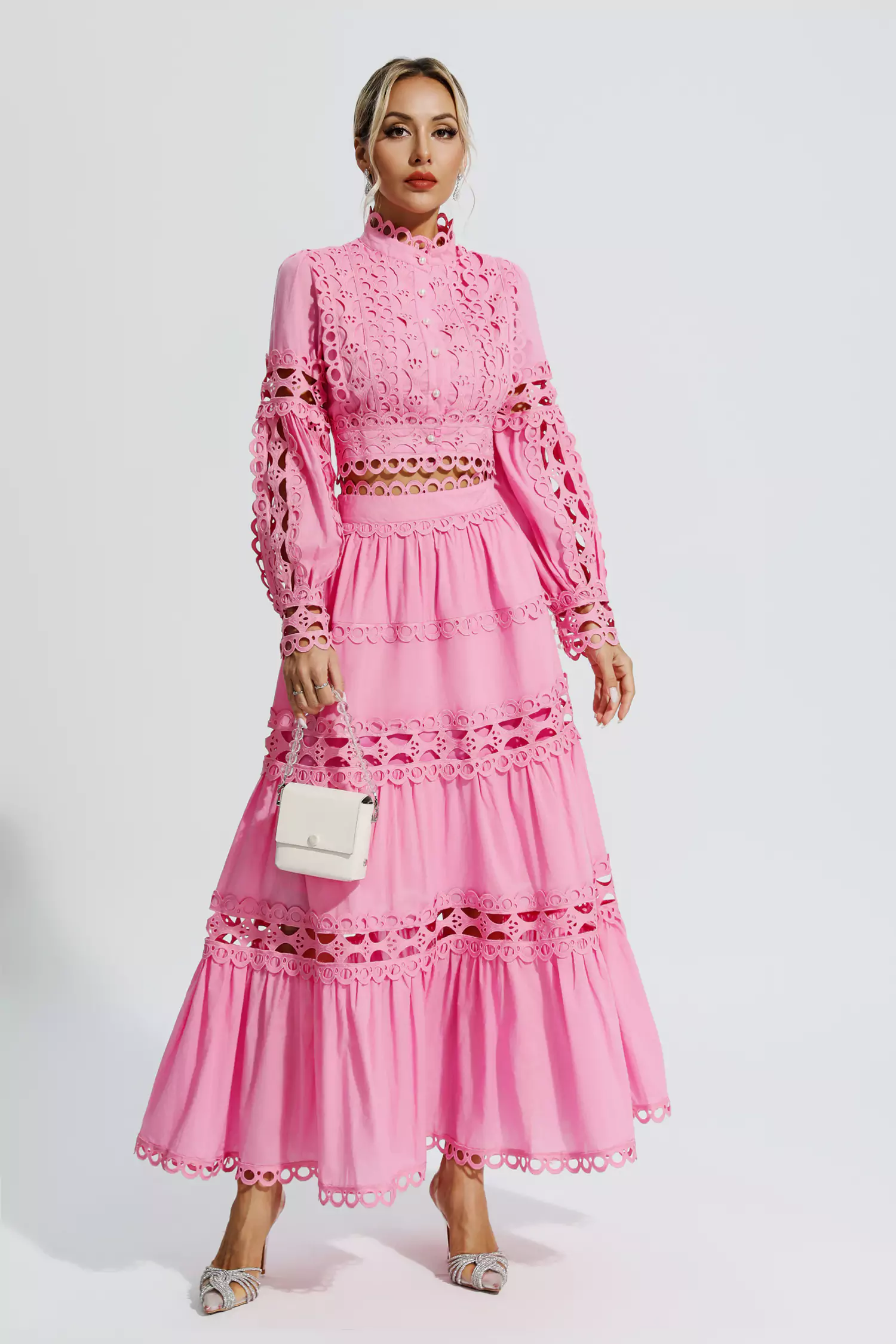 Bonnie Pink Lace Hollow Set-CATCHALL