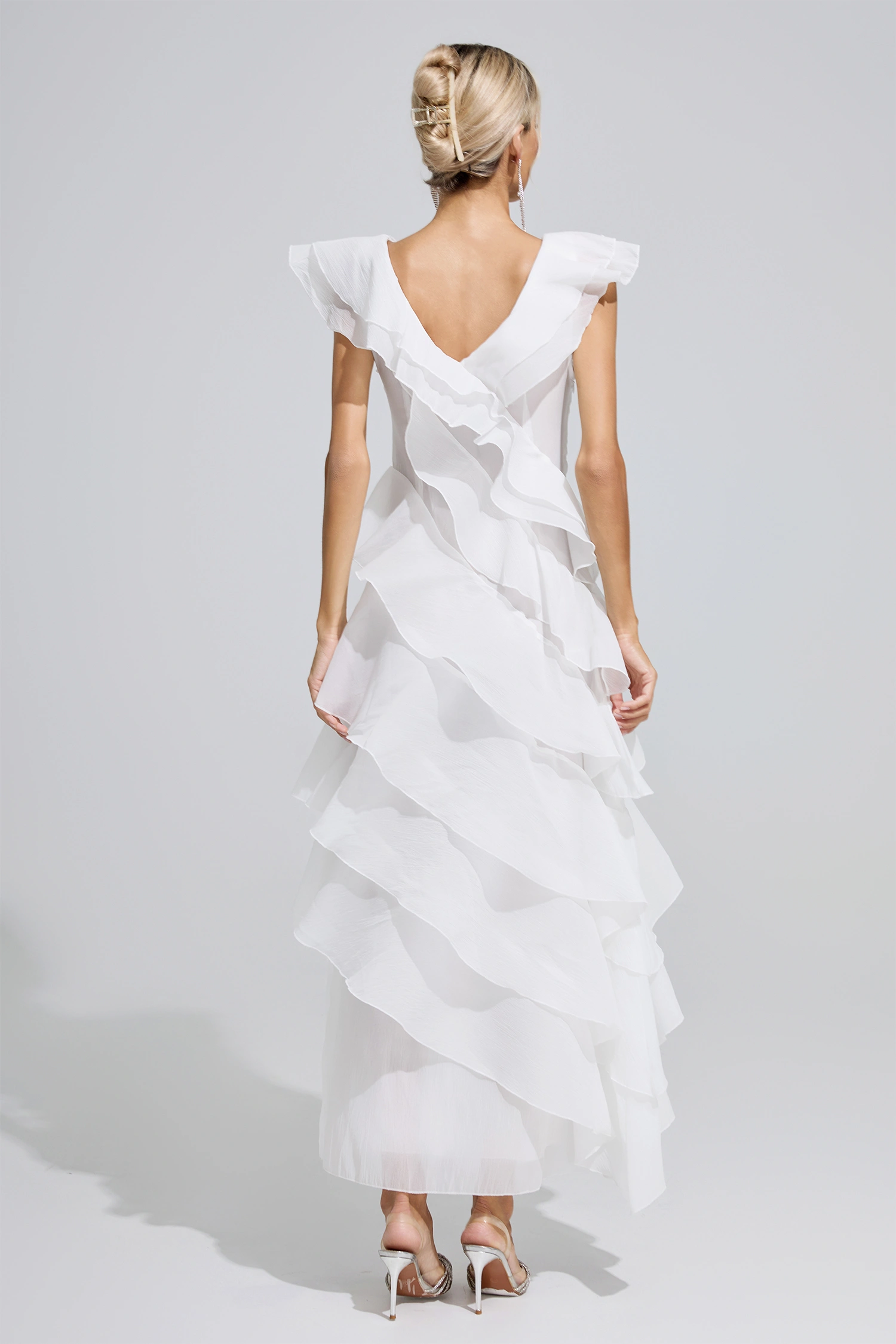 Boole White Ruffle Trim Midi Dress