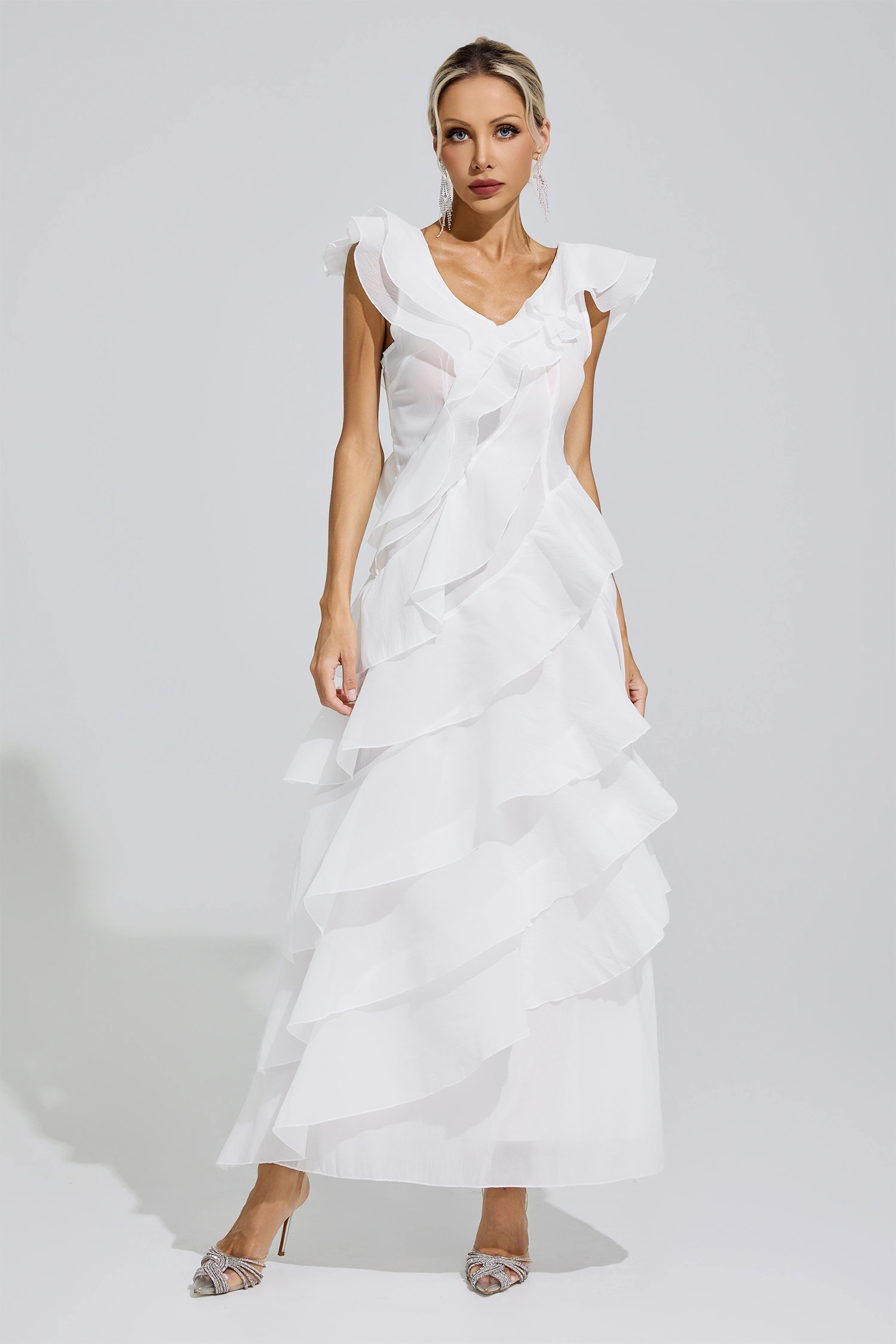 Boole White Ruffle Trim Midi Dress