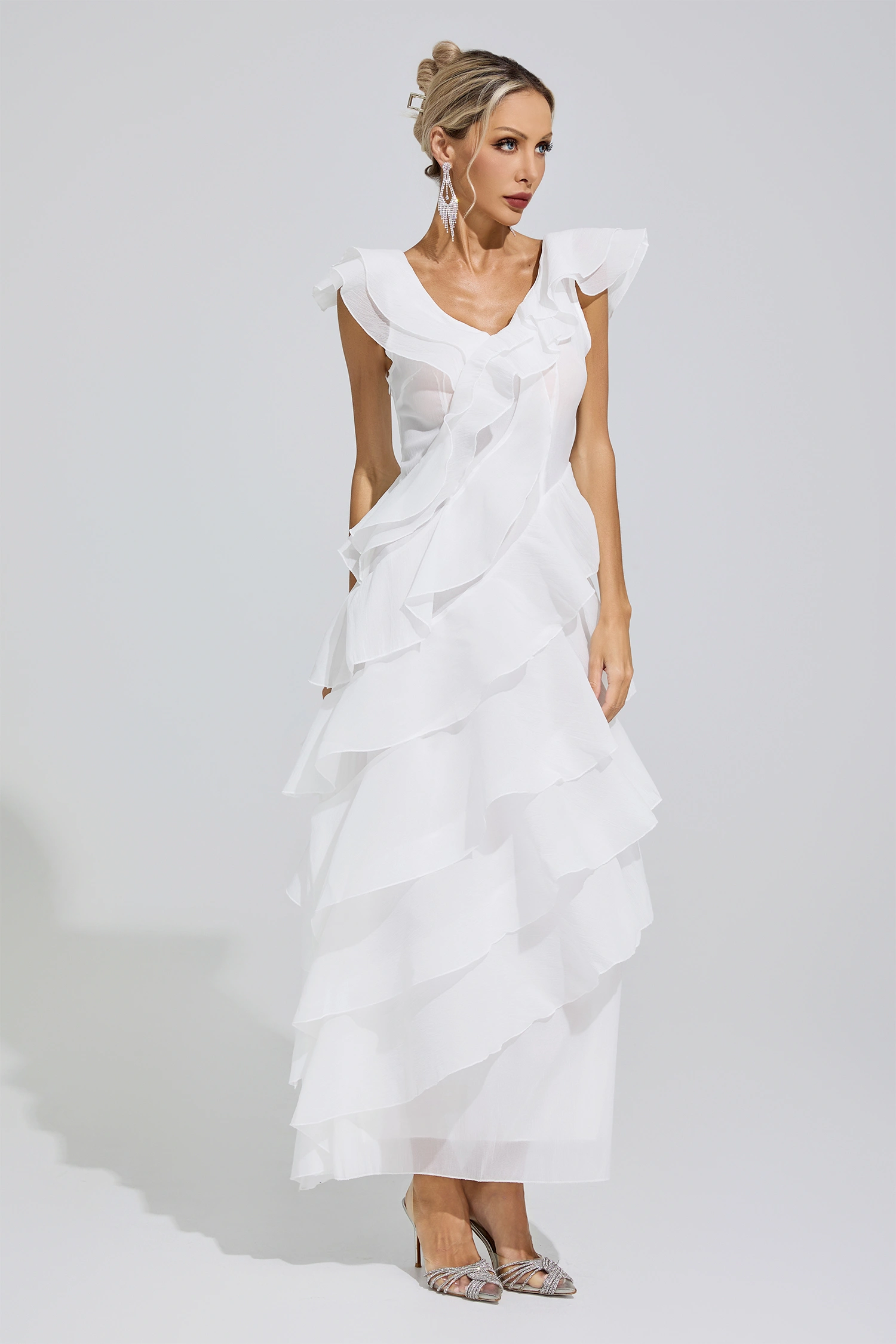 Boole White Ruffle Trim Midi Dress