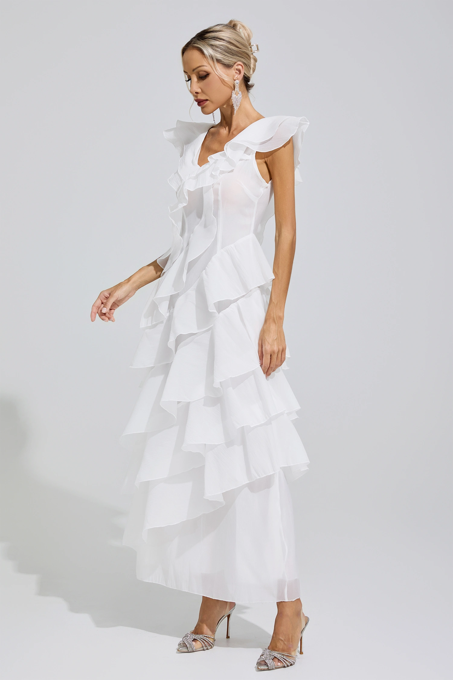 Boole White Ruffle Trim Midi Dress
