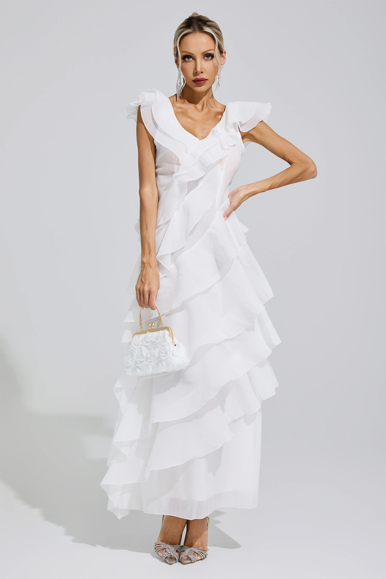 Boole White Ruffle Trim Midi Dress