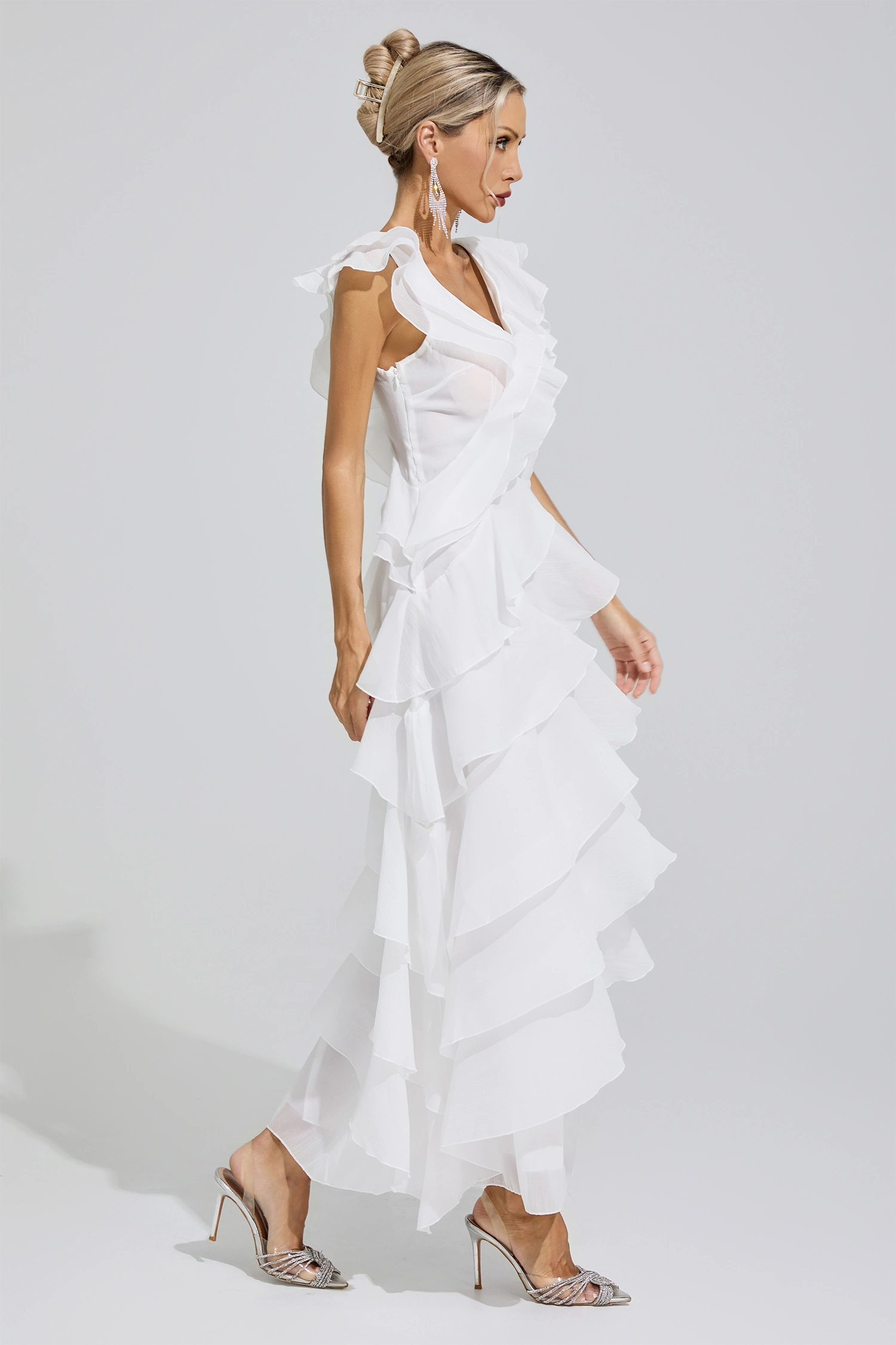 Boole White Ruffle Trim Midi Dress