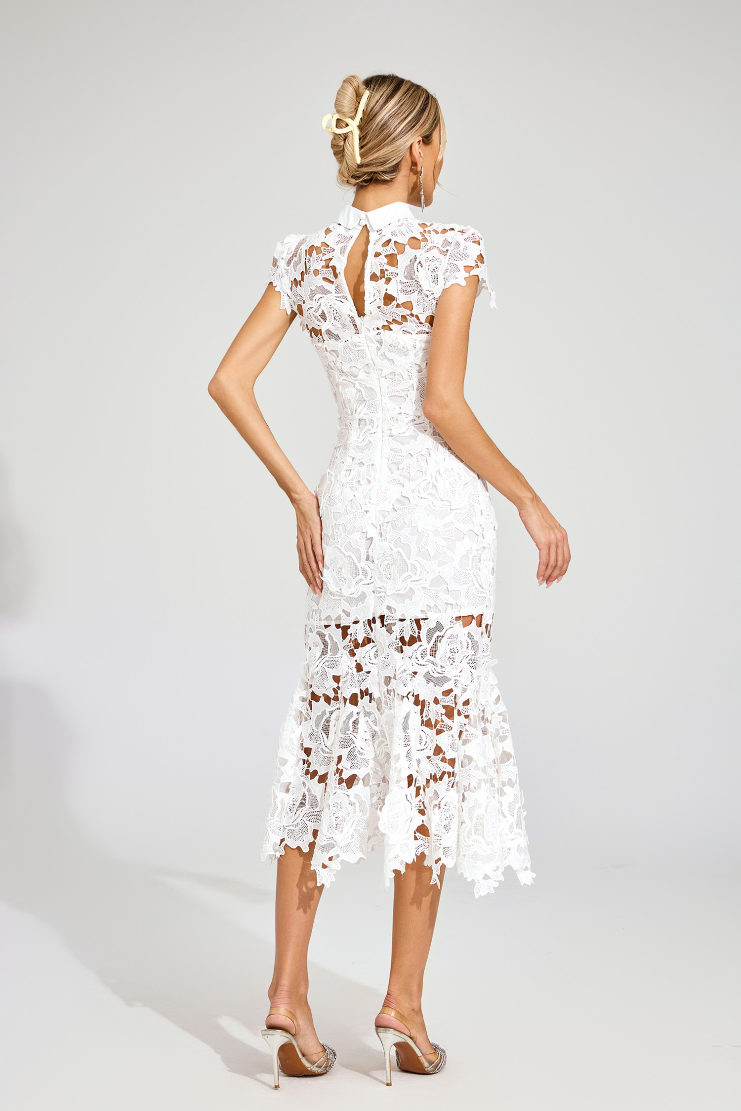 Borg White Fishtail Lace Cut Out Dress