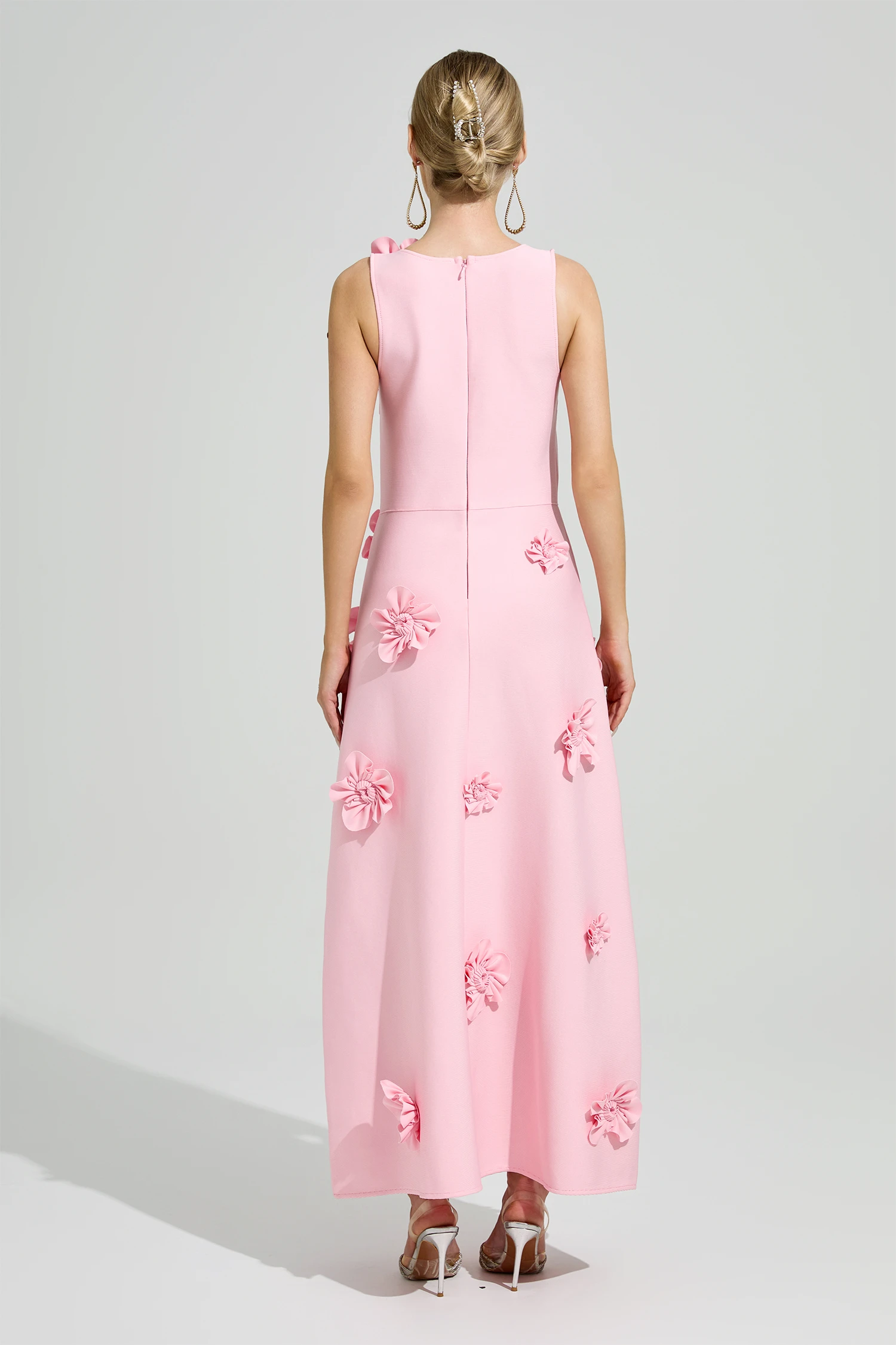 Borges Pink 3D Floral A-Line Dress