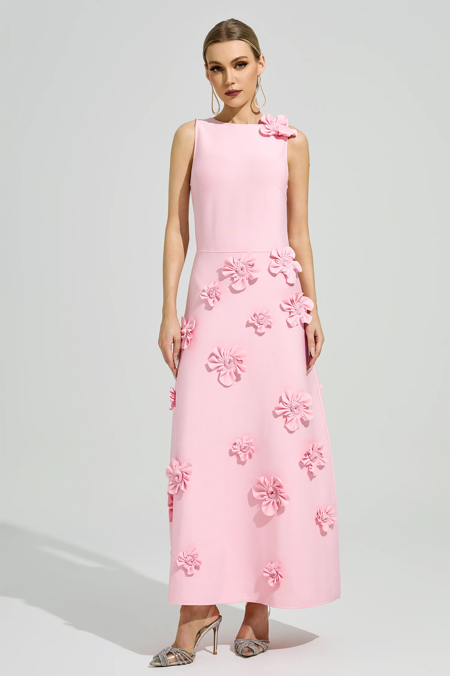 Borges Pink 3D Floral A-Line Dress