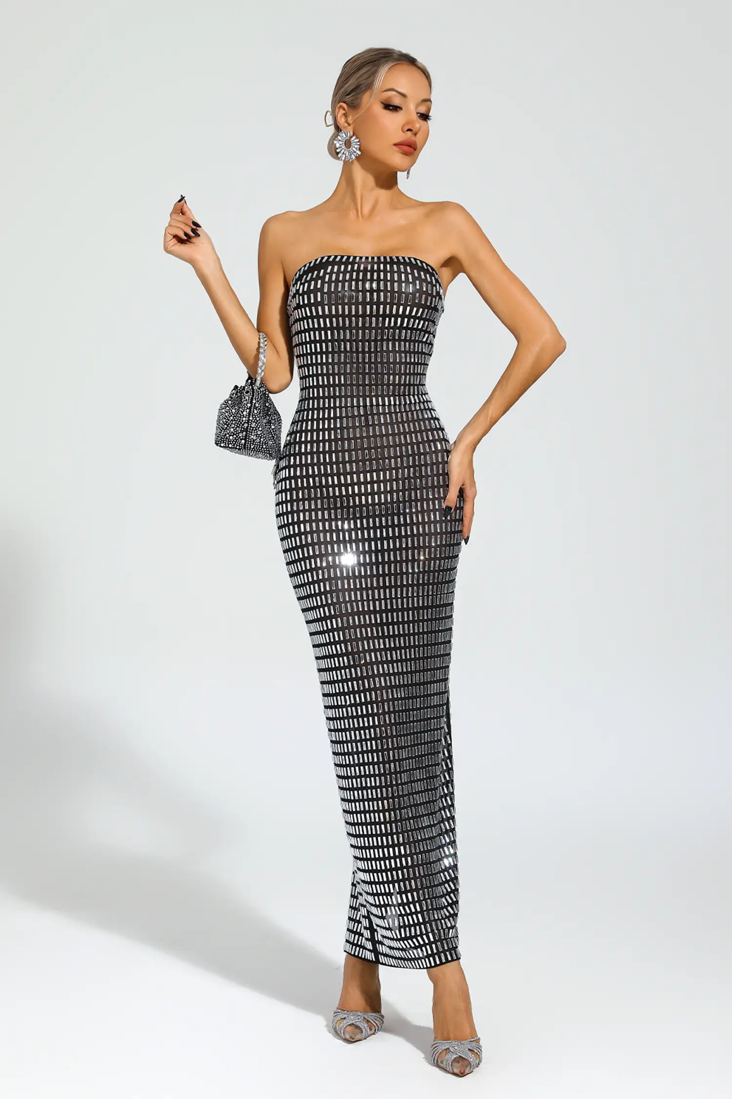 Boris Black Diamond Off Shoulder Dress-CATCHALL
