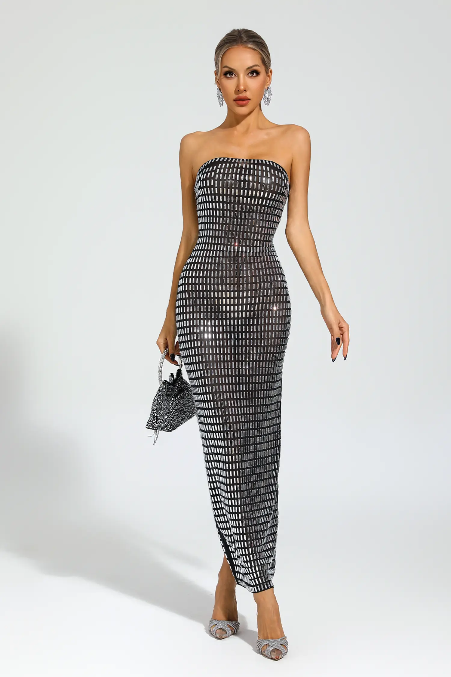 Boris Black Diamond Off Shoulder Dress-CATCHALL