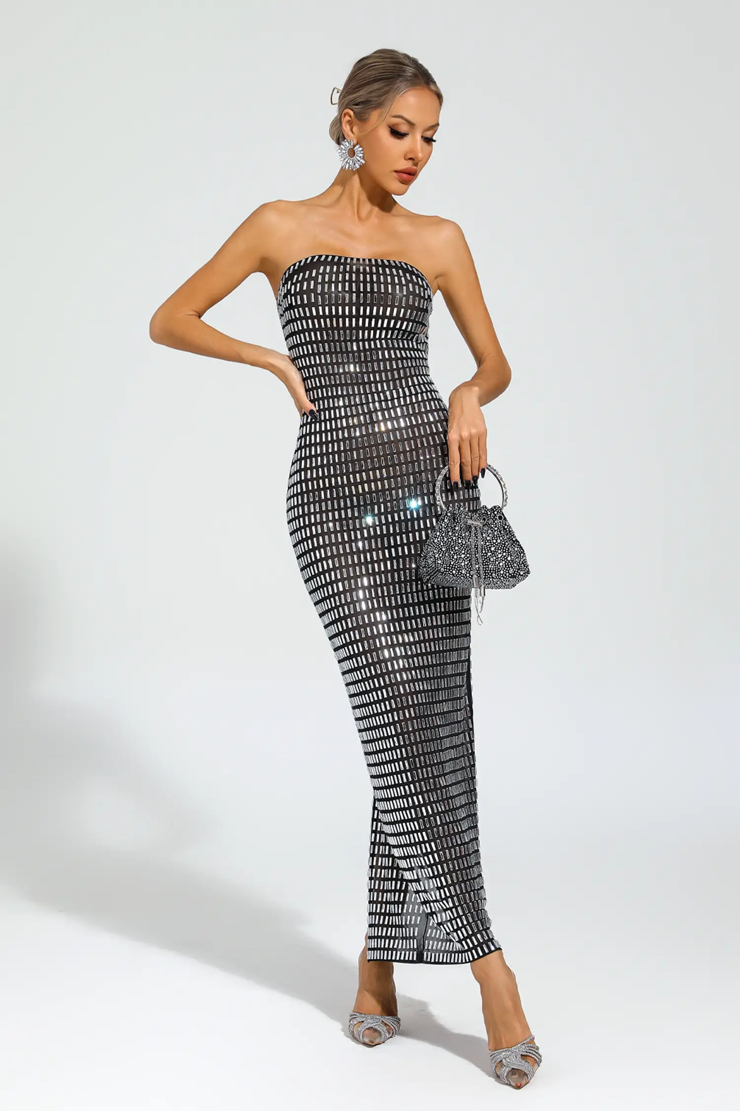 Boris Black Diamond Off Shoulder Dress-CATCHALL