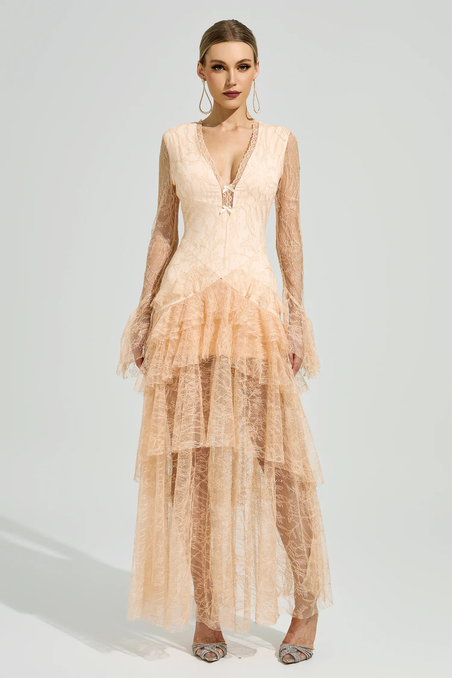 Bourgeois Champagne V-Neck Formal Dress
