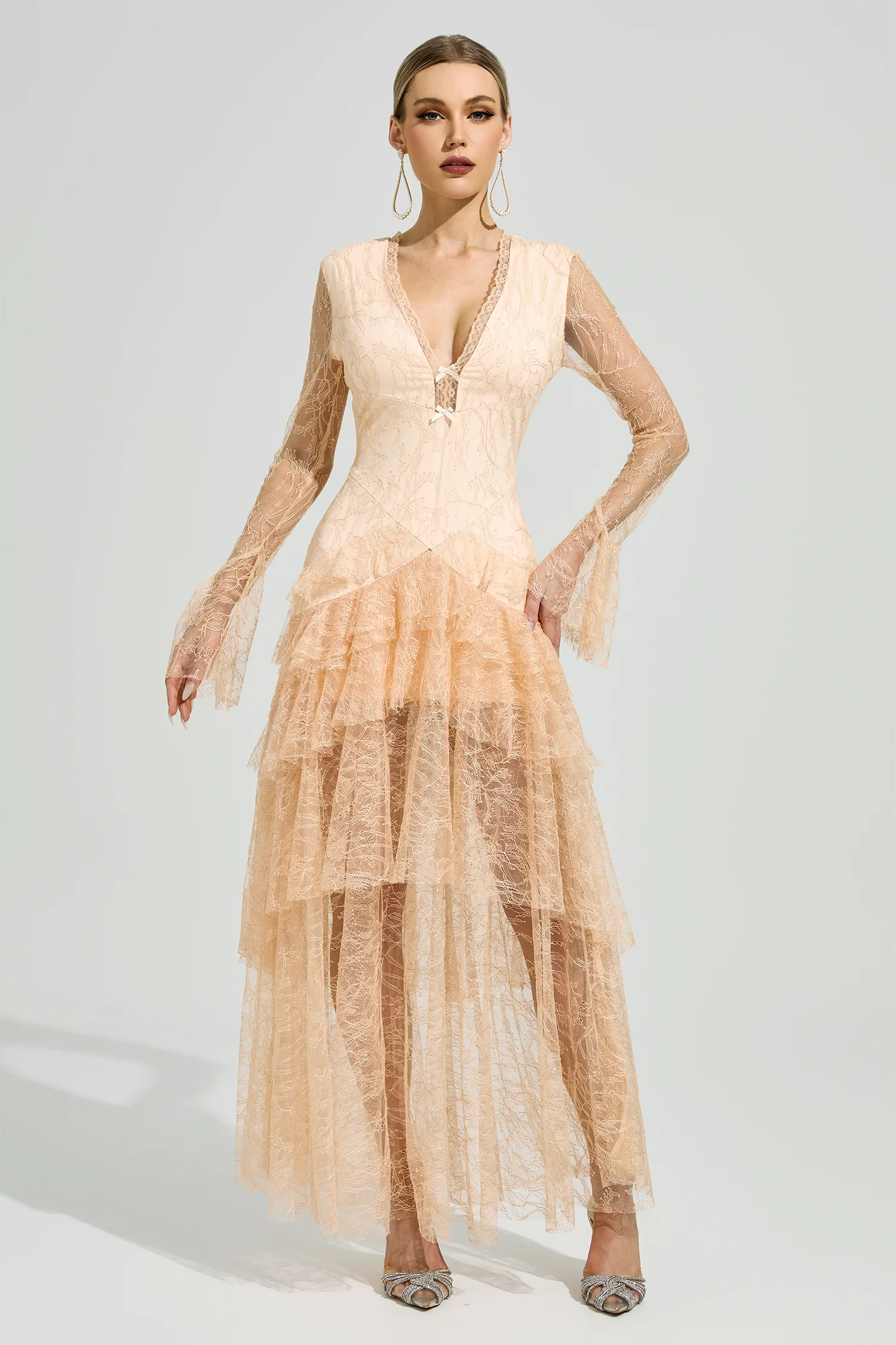 Bourgeois Champagne V-Neck Formal Dress