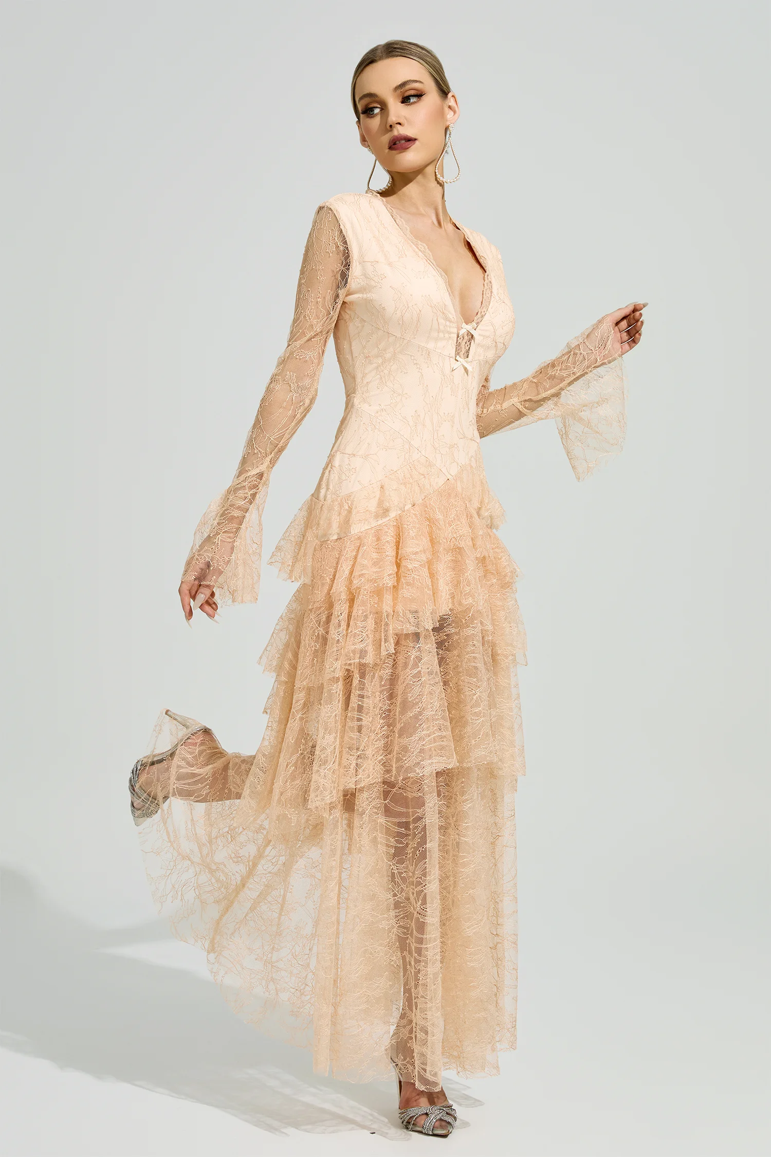 Bourgeois Champagne V-Neck Formal Dress