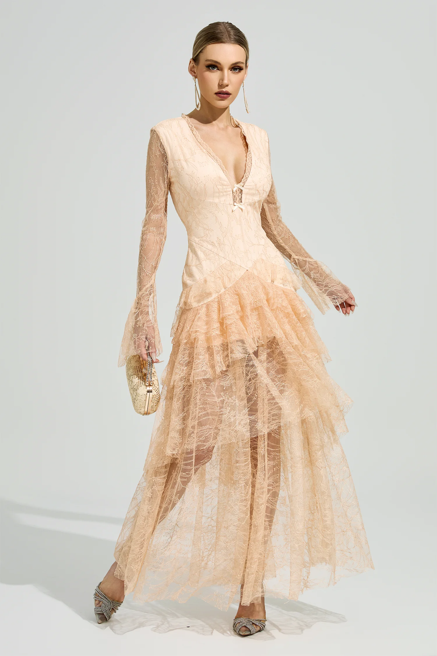 Bourgeois Champagne V-Neck Formal Dress