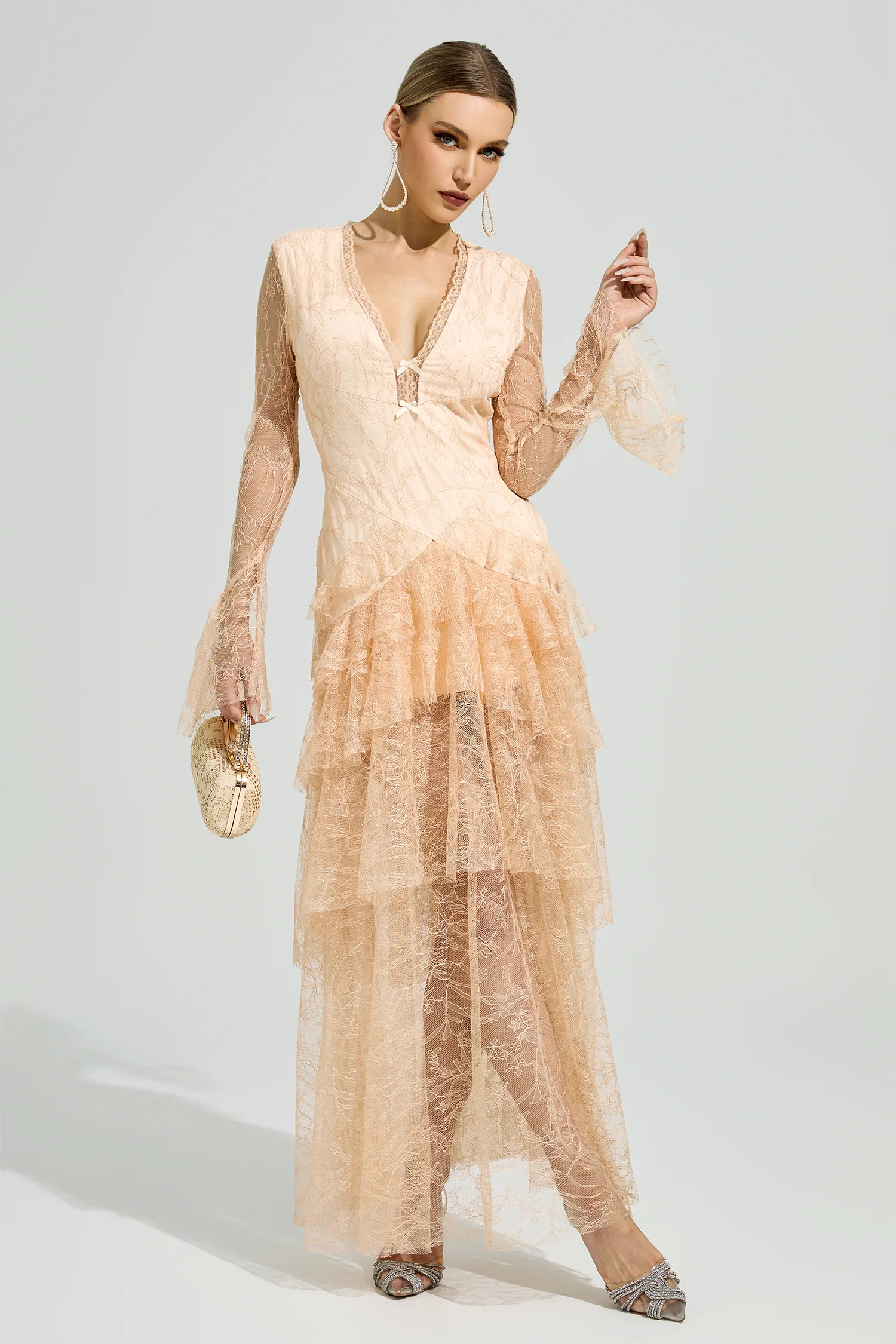 Bourgeois Champagne V-Neck Formal Dress