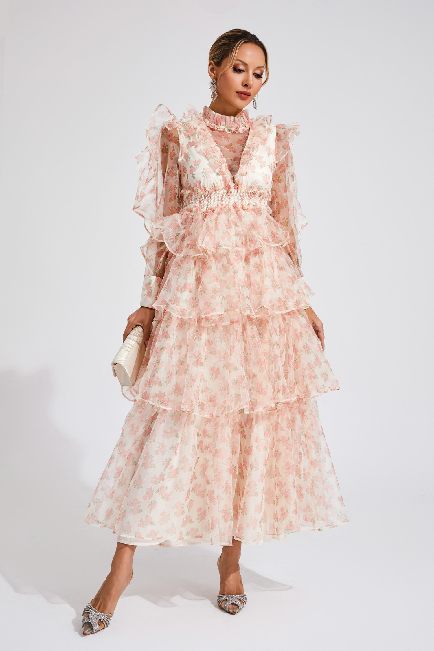 Bowman Apricot Floral Mesh Dress-CATCHALL