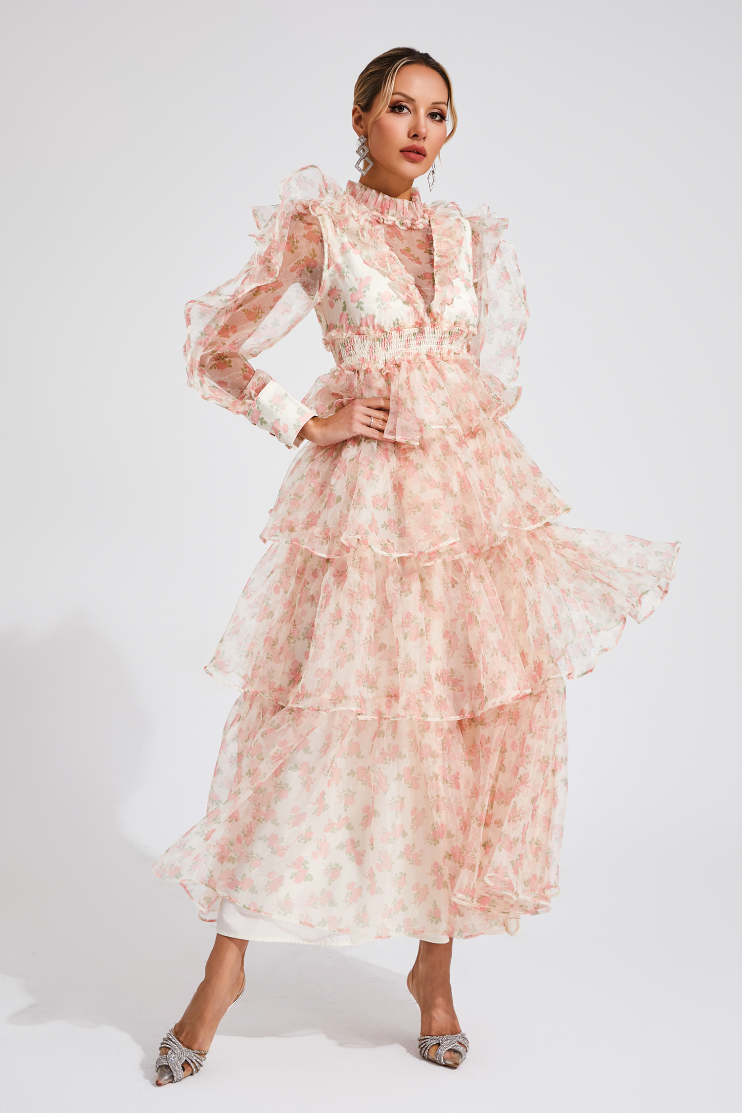 Bowman Apricot Floral Mesh Dress-CATCHALL