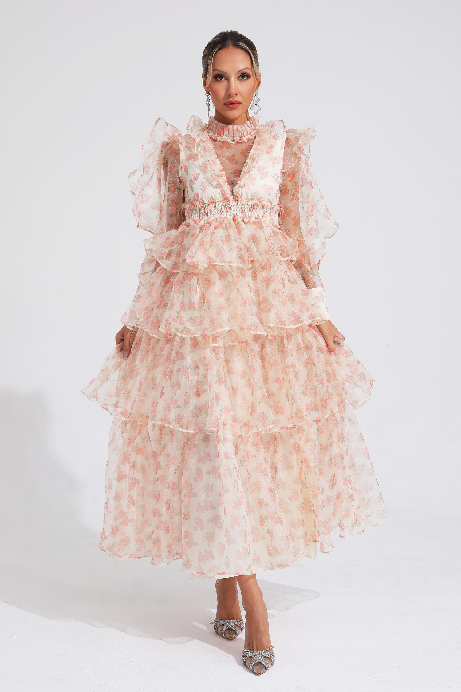 Bowman Apricot Floral Mesh Dress-CATCHALL