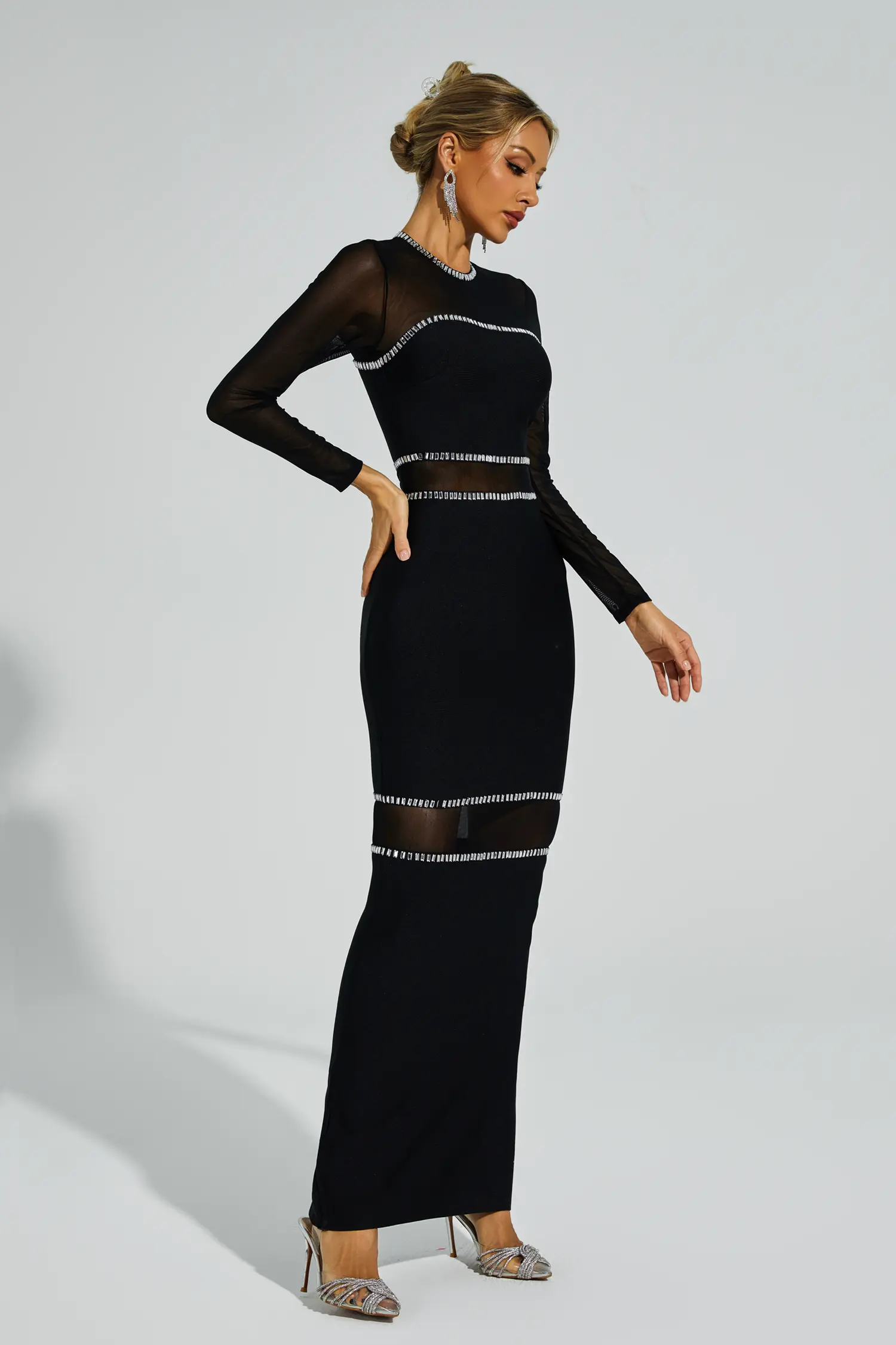 Boyle Black Mesh Bandage Dress-CATCHALL