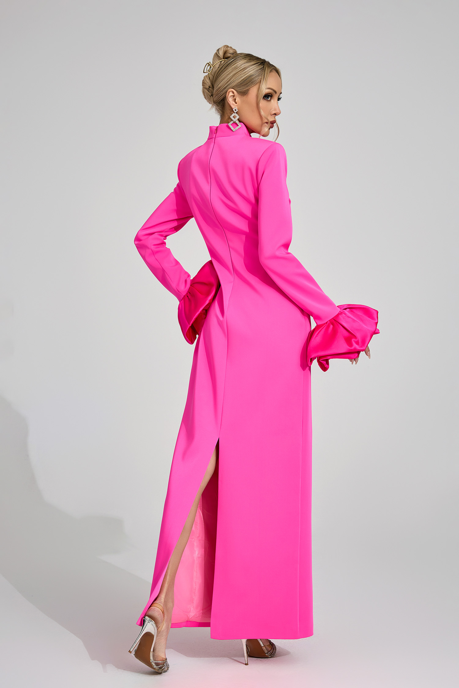 Branwen Pink Puff Sleeve Maxi Dress