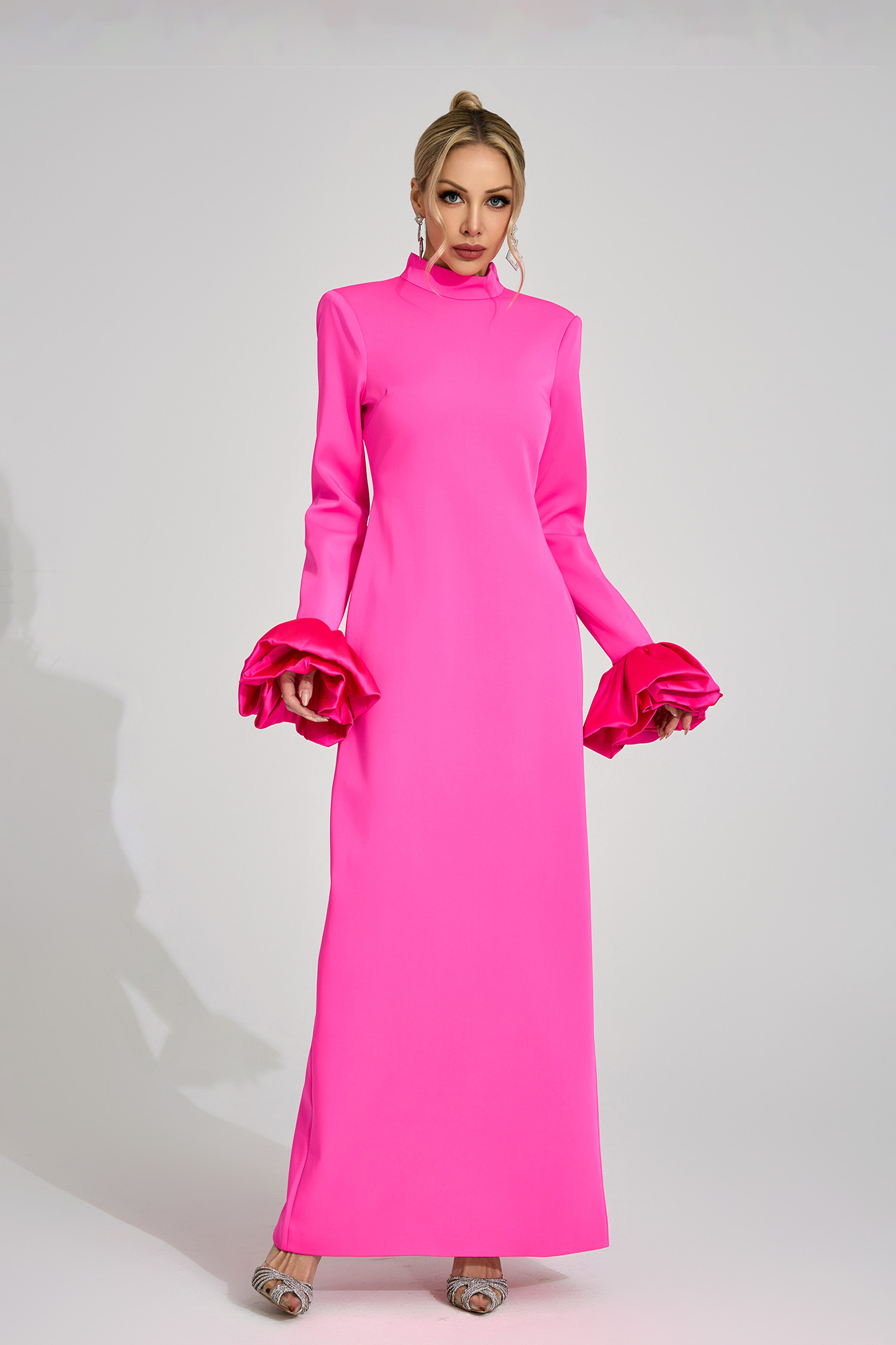 Branwen Pink Puff Sleeve Maxi Dress