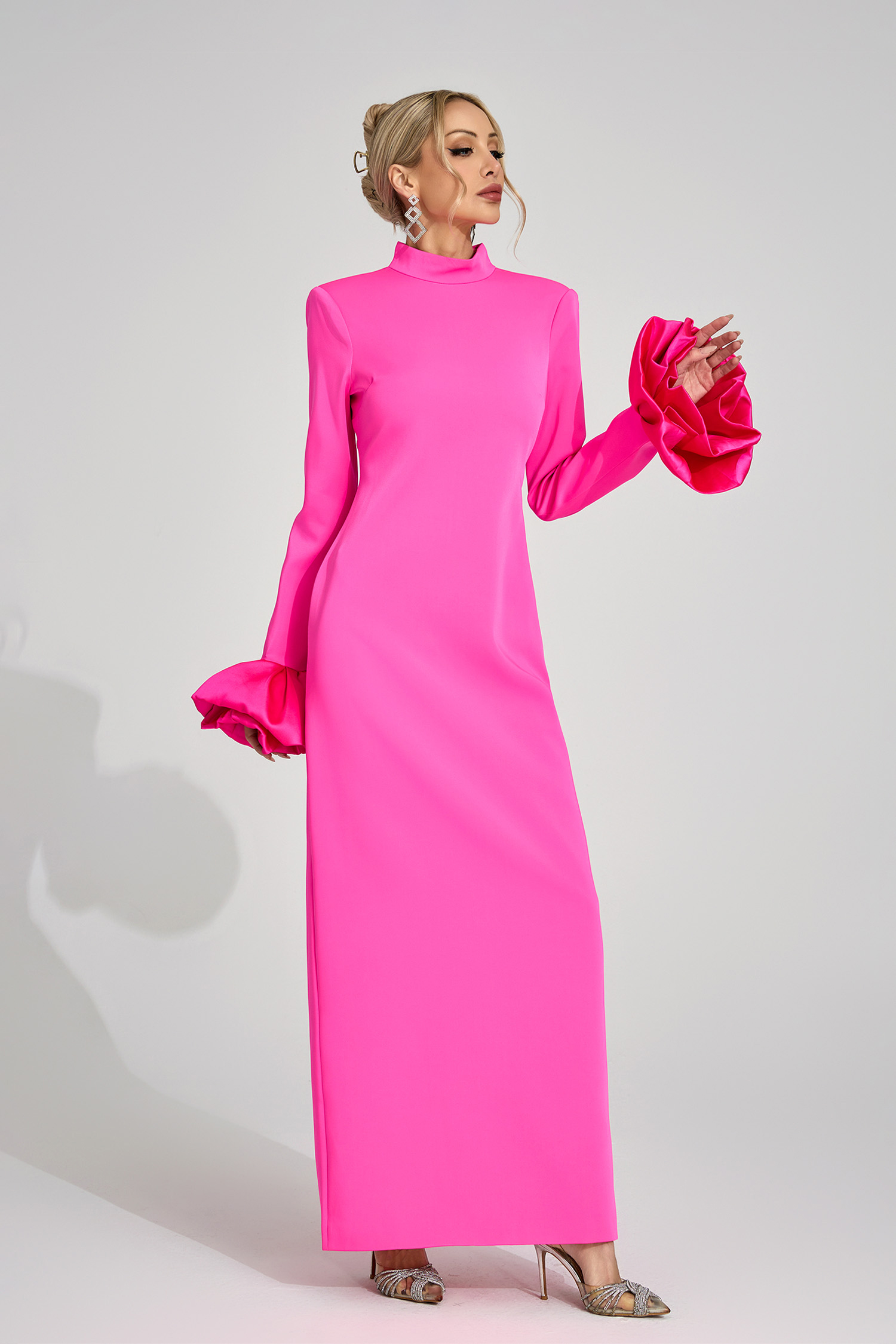 Branwen Pink Puff Sleeve Maxi Dress
