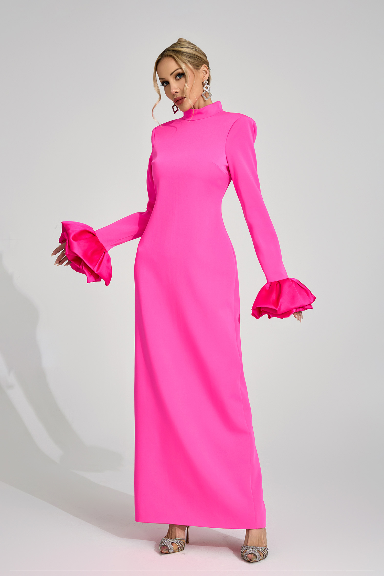 Branwen Pink Puff Sleeve Maxi Dress