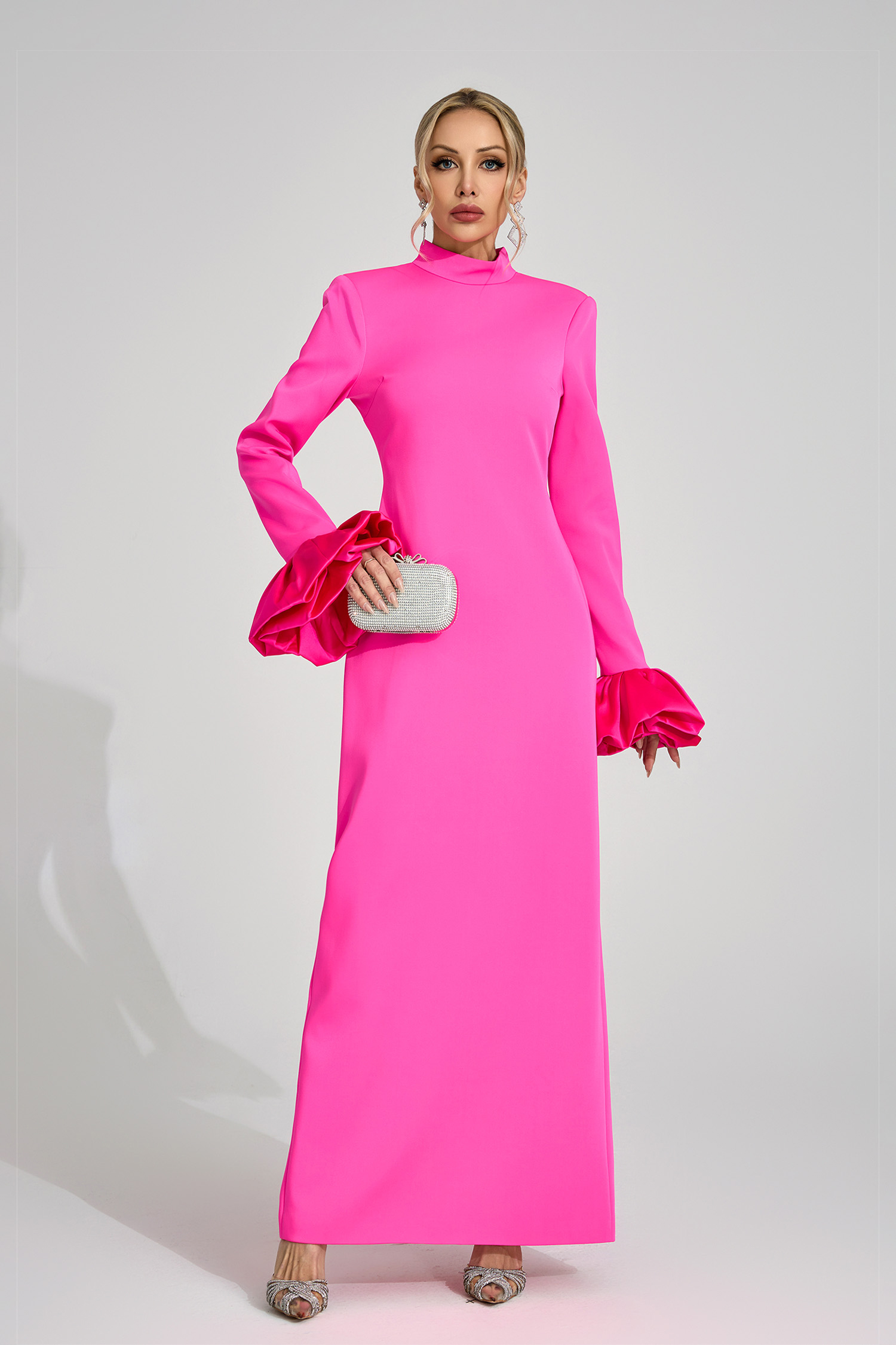 Branwen Pink Puff Sleeve Maxi Dress
