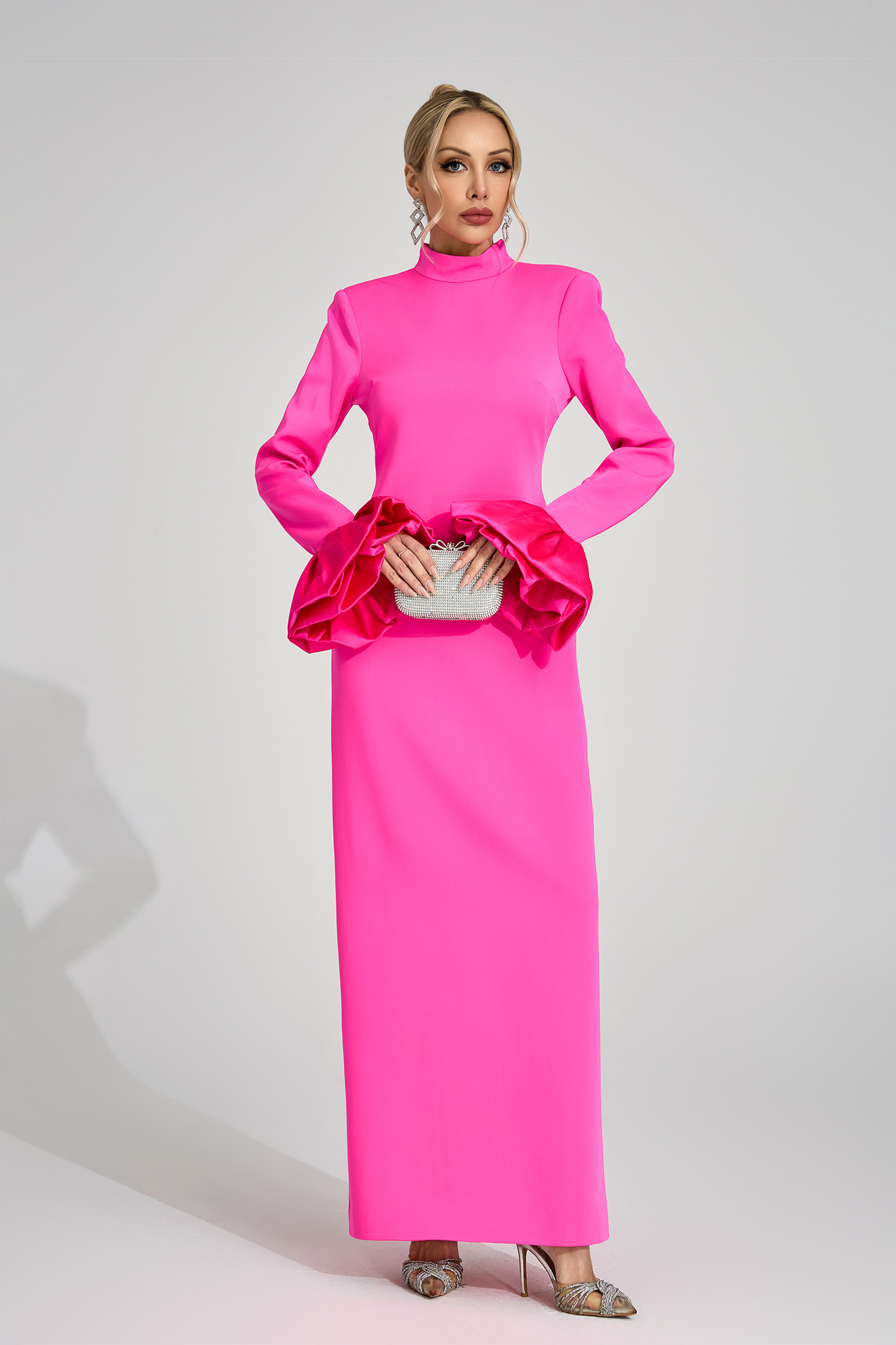 Branwen Pink Puff Sleeve Maxi Dress