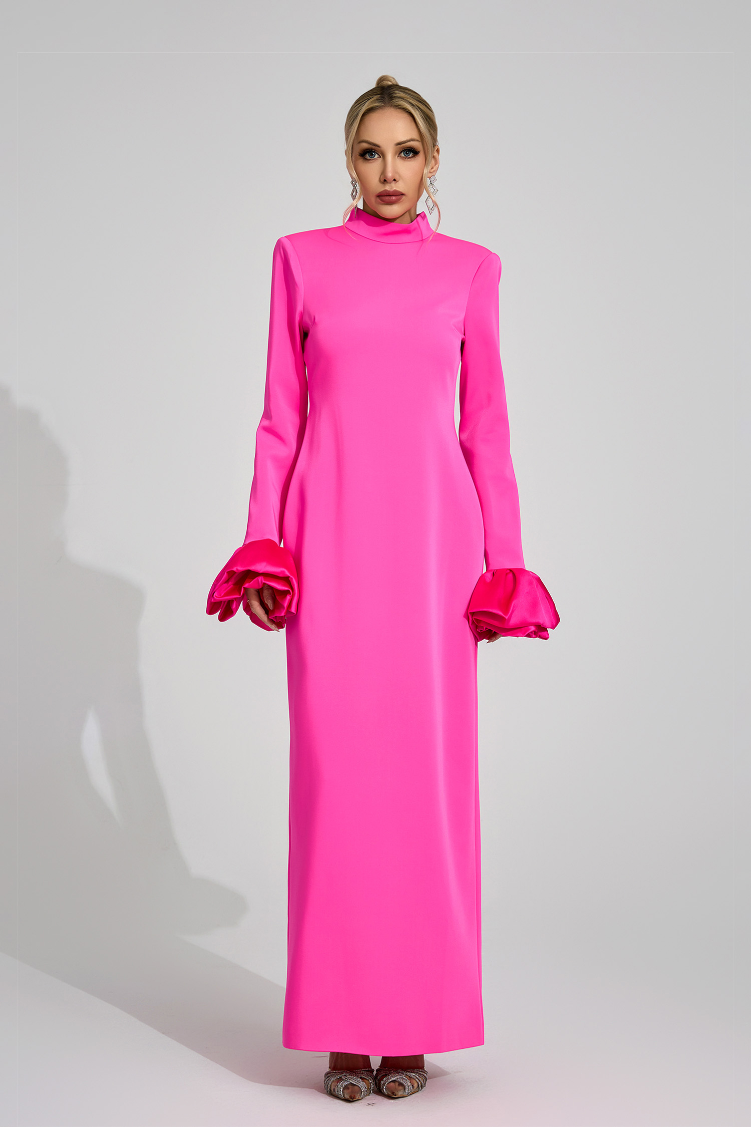 Branwen Pink Puff Sleeve Maxi Dress