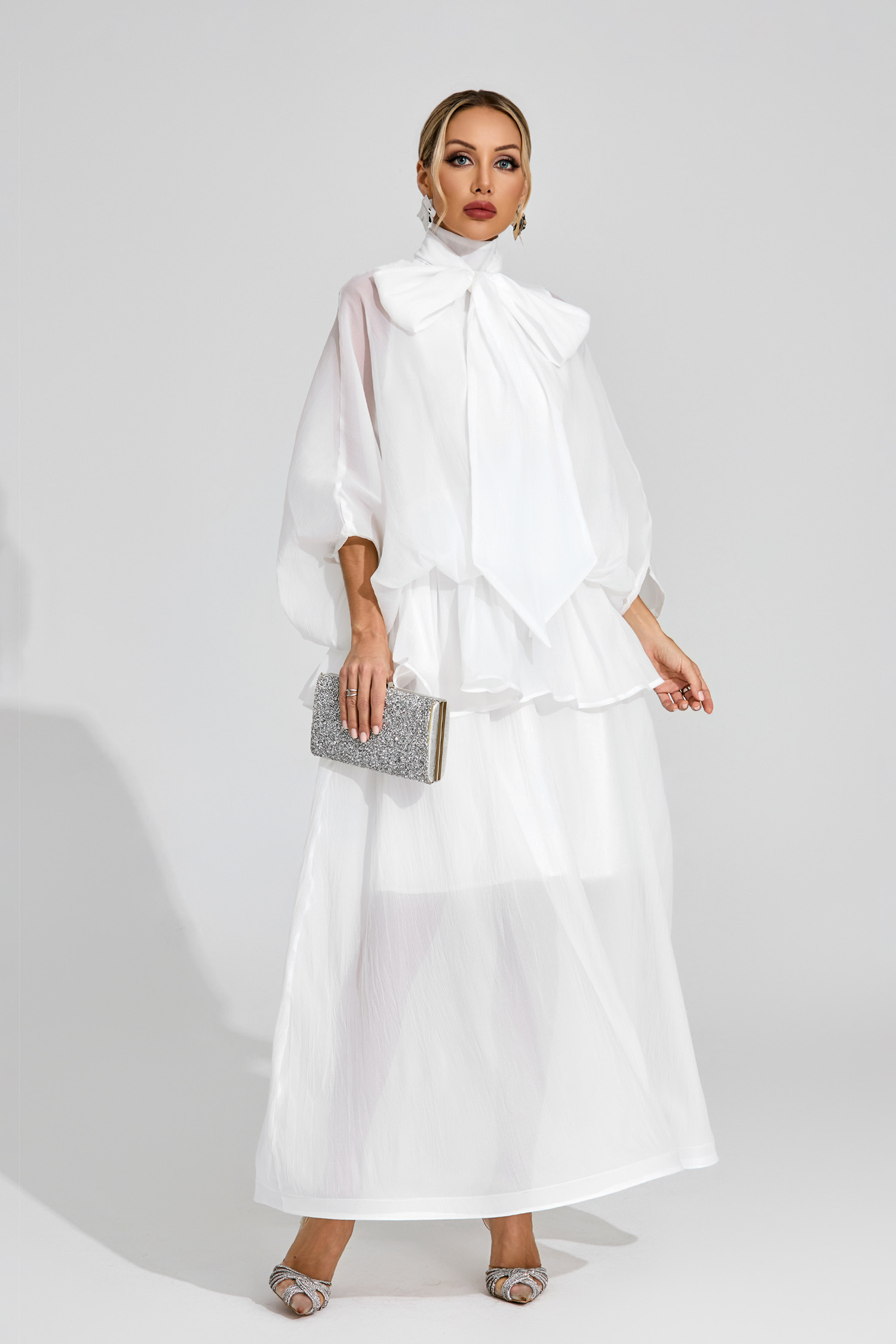 Brewster White Sheer Bow Dress