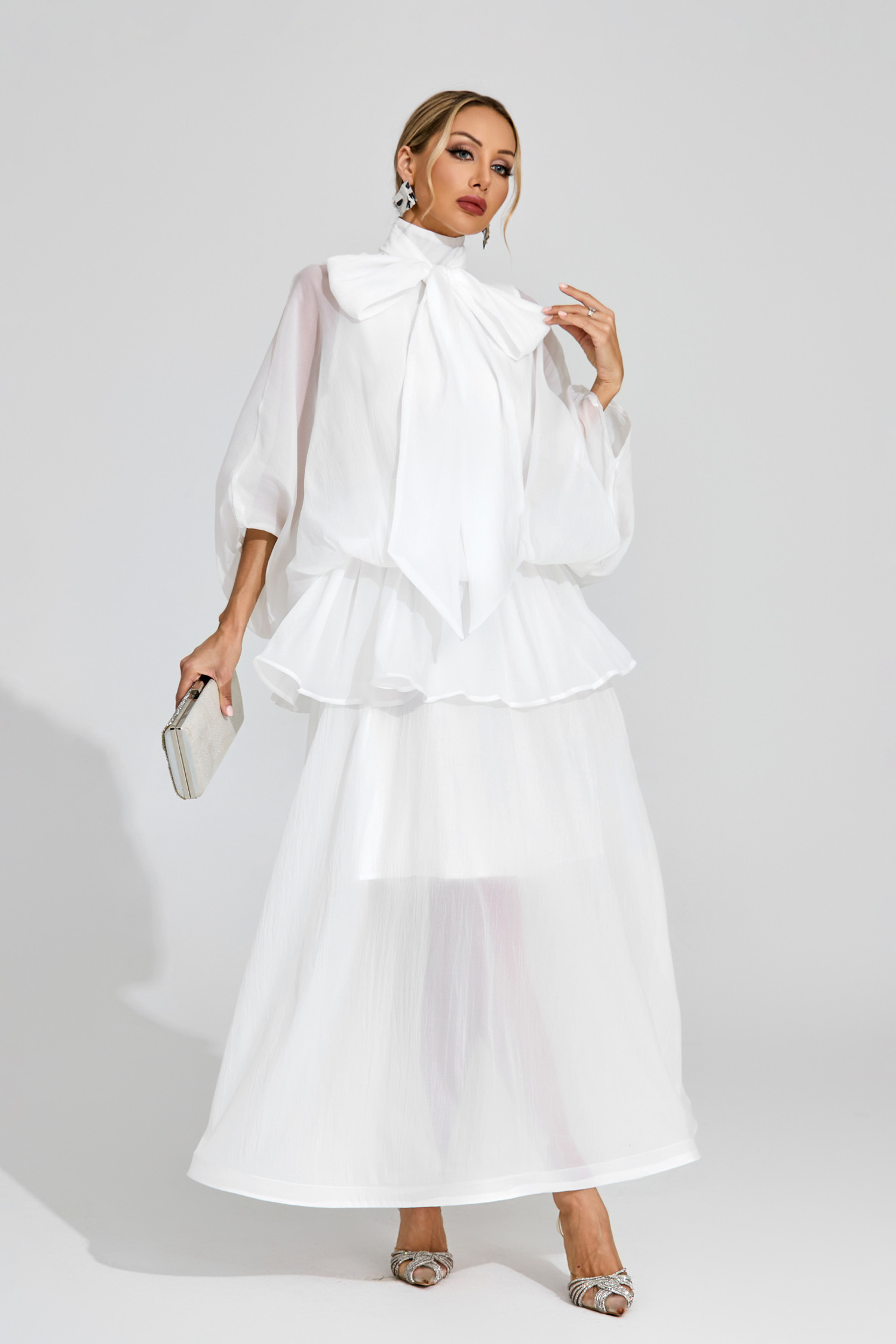 Brewster White Sheer Bow Dress