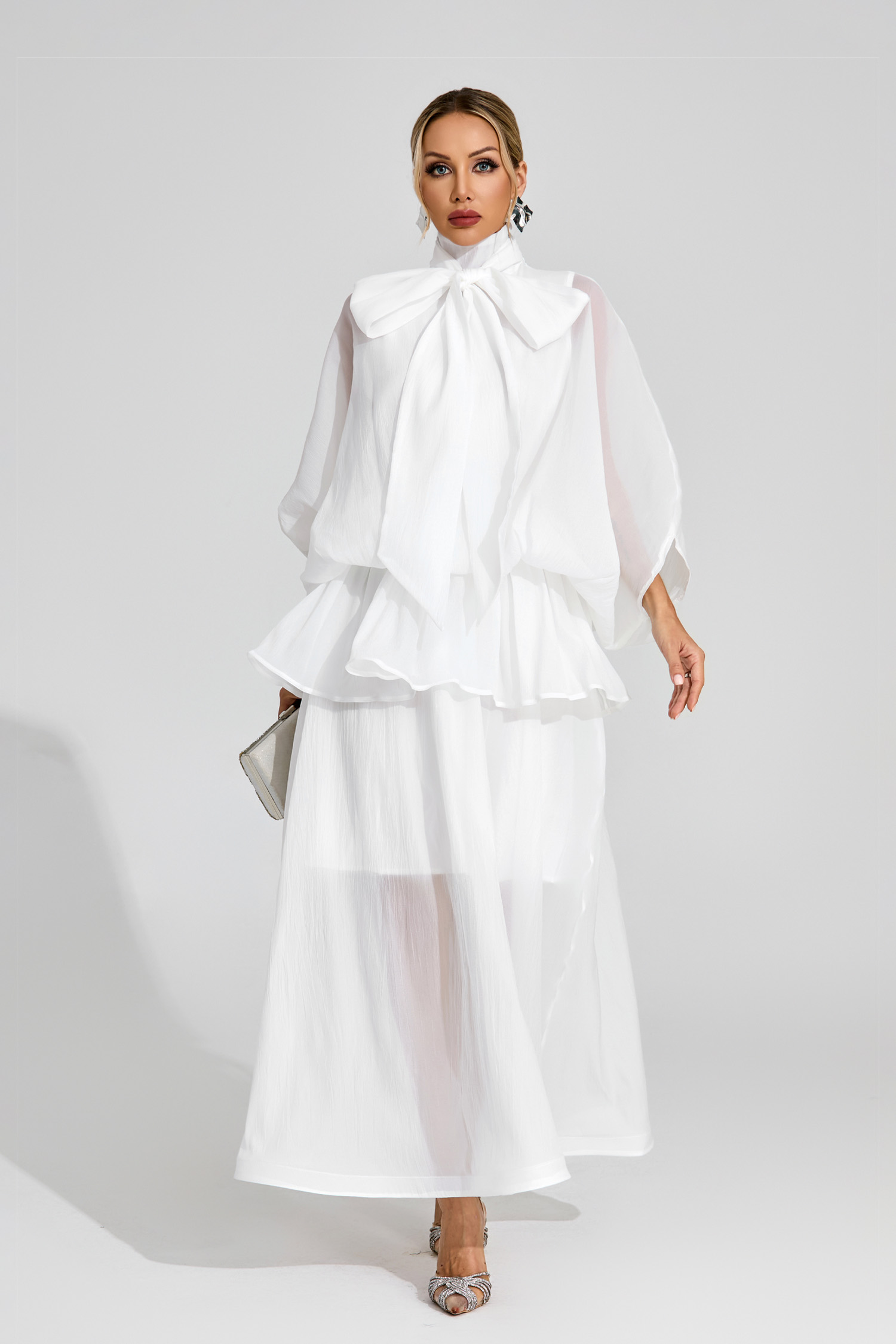 Brewster White Sheer Bow Dress