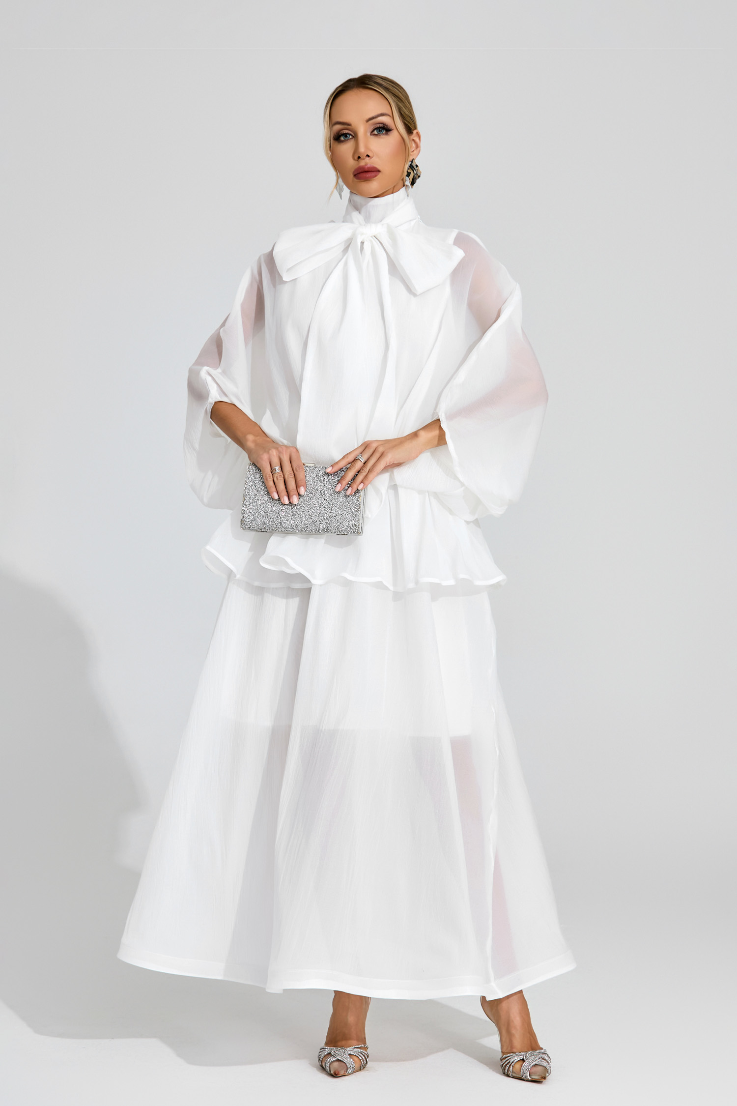 Brewster White Sheer Bow Dress