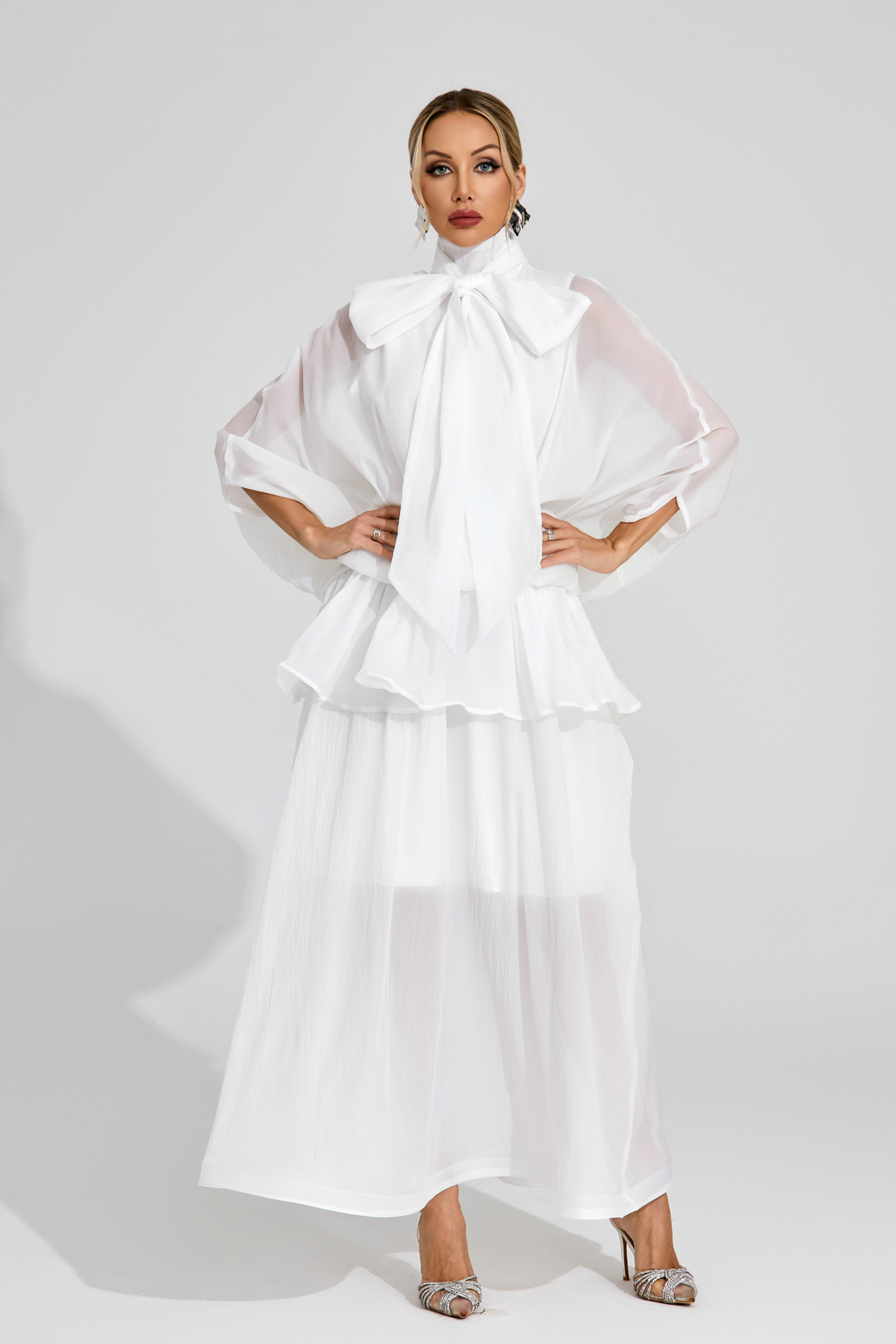 Brewster White Sheer Bow Dress