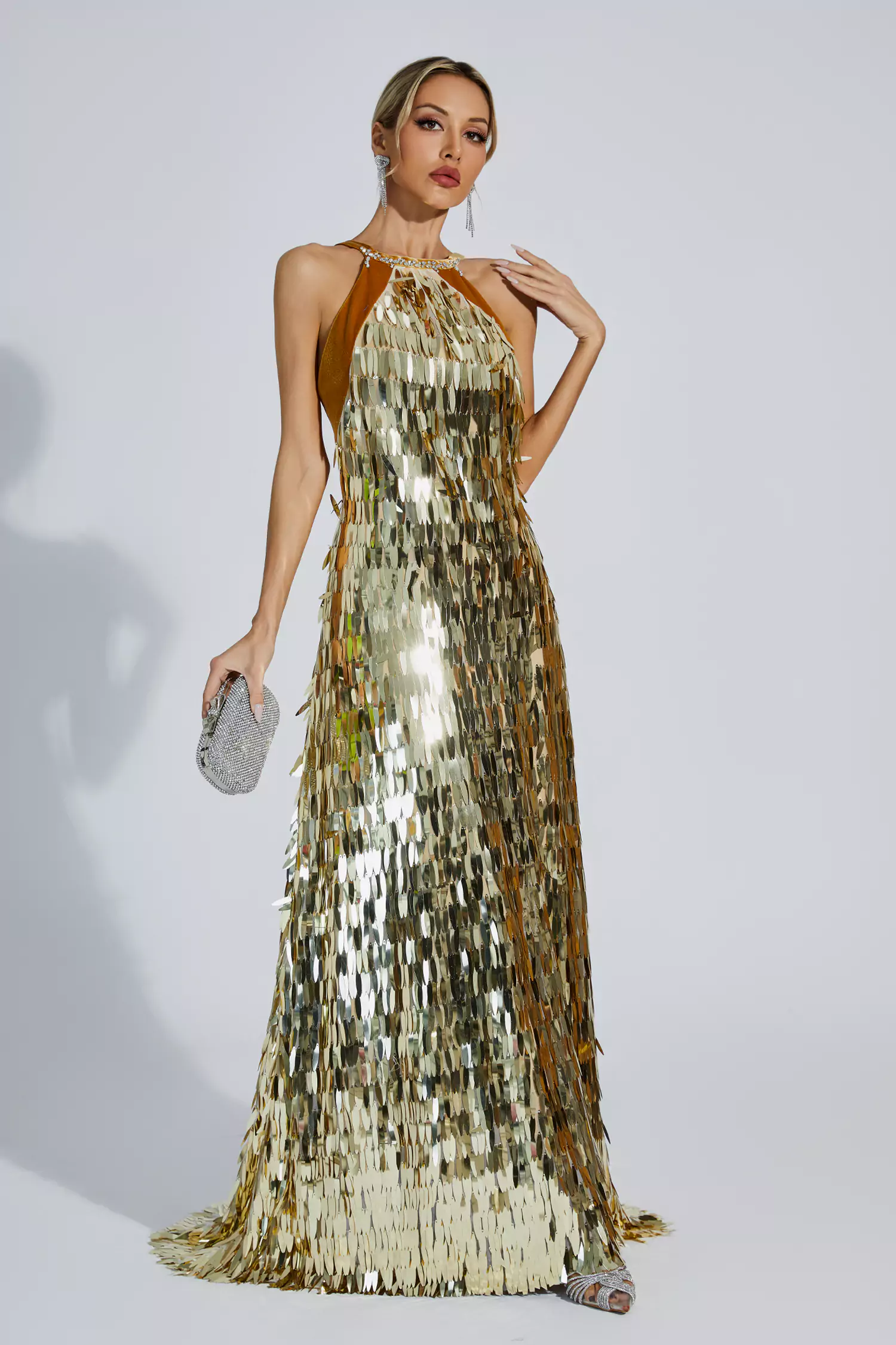 Bria Gold Maxi Sequin Dress-CATCHALL