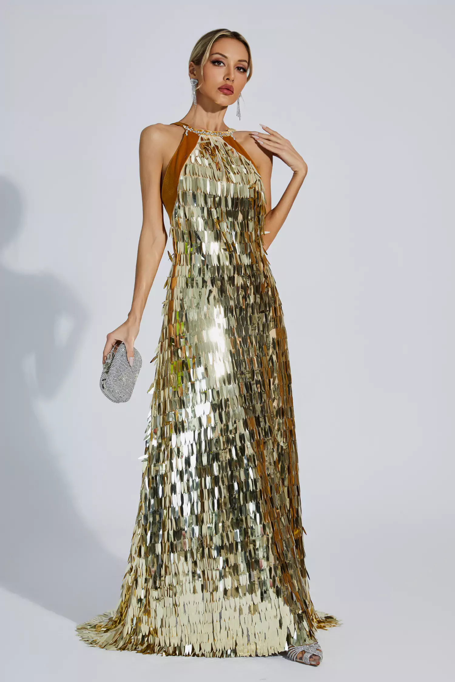 Bria Gold Maxi Sequin Dress