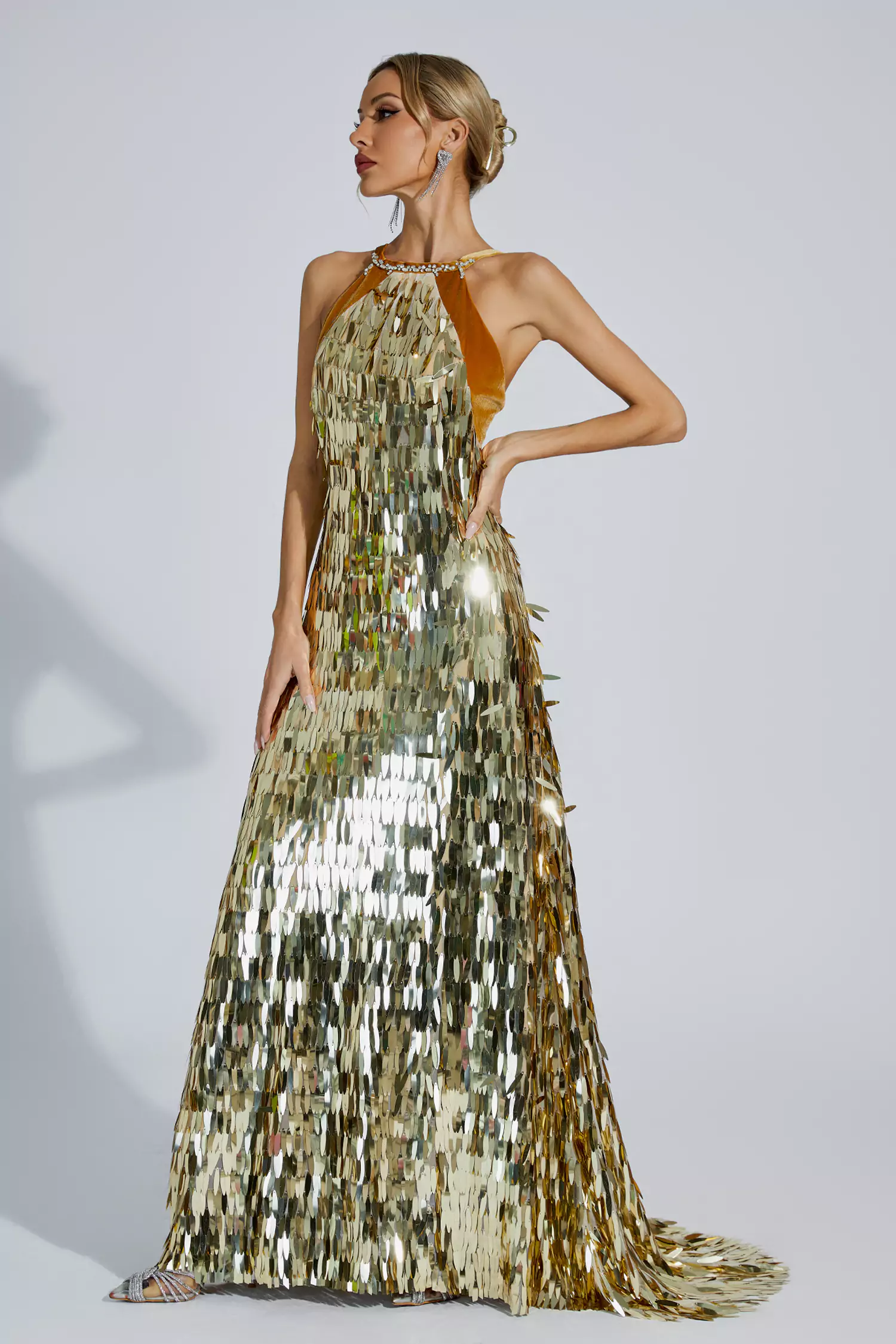 Bria Gold Maxi Sequin Dress-CATCHALL