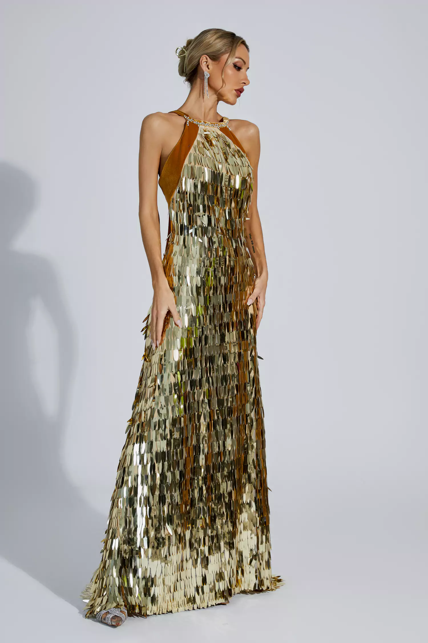 Bria Gold Maxi Sequin Dress-CATCHALL