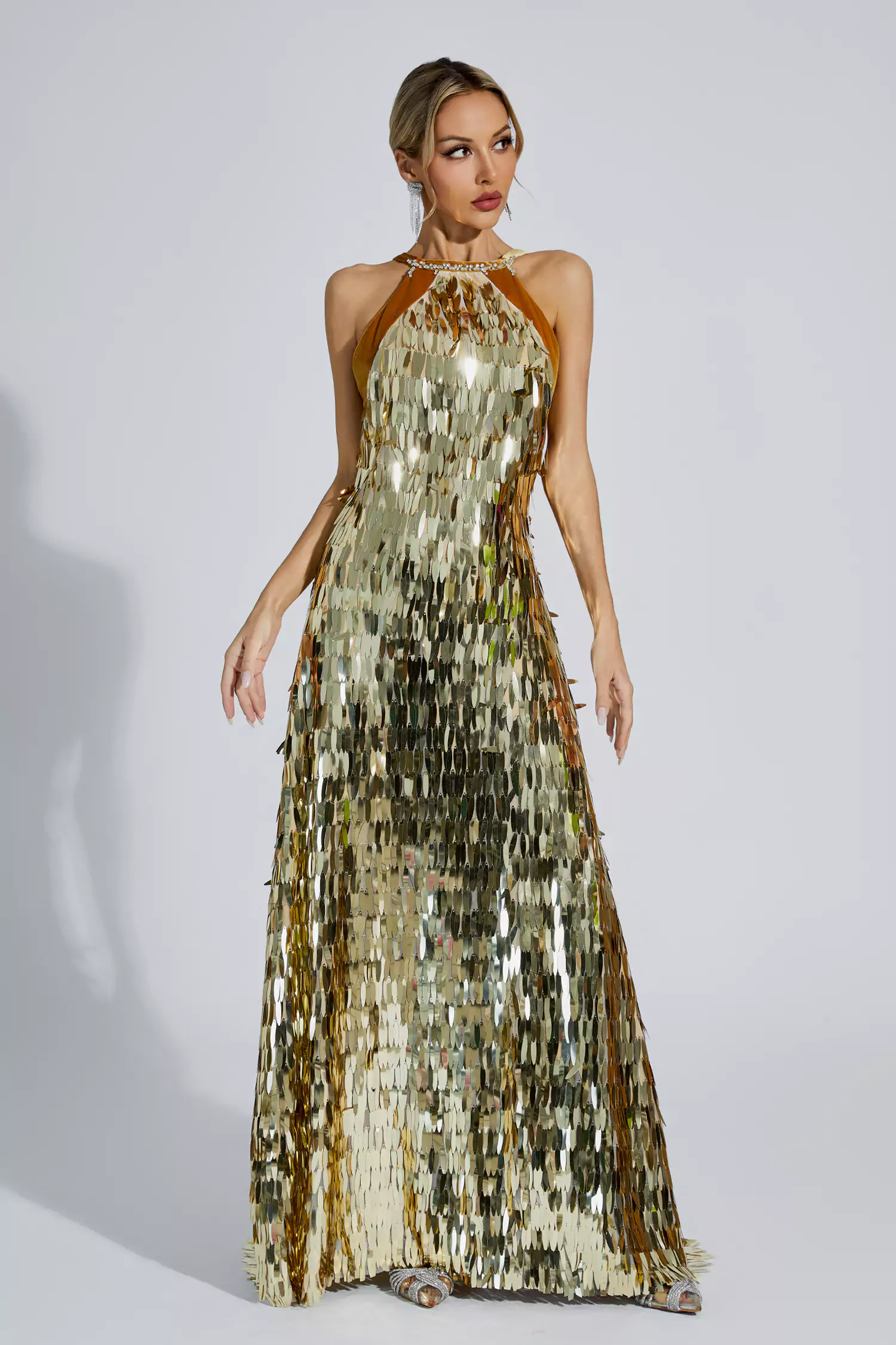 Bria Gold Maxi Sequin Dress-CATCHALL
