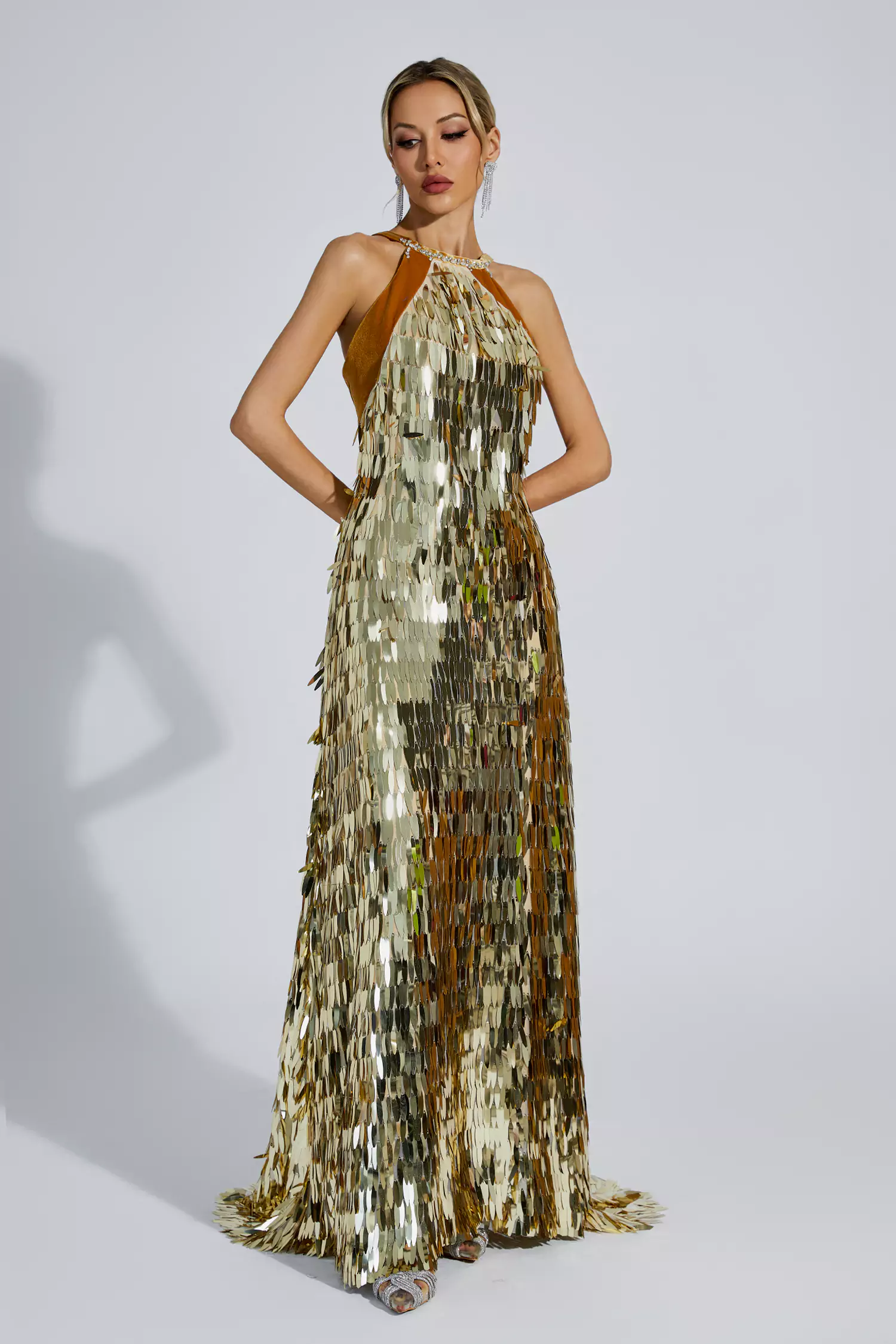 Bria Gold Maxi Sequin Dress-CATCHALL