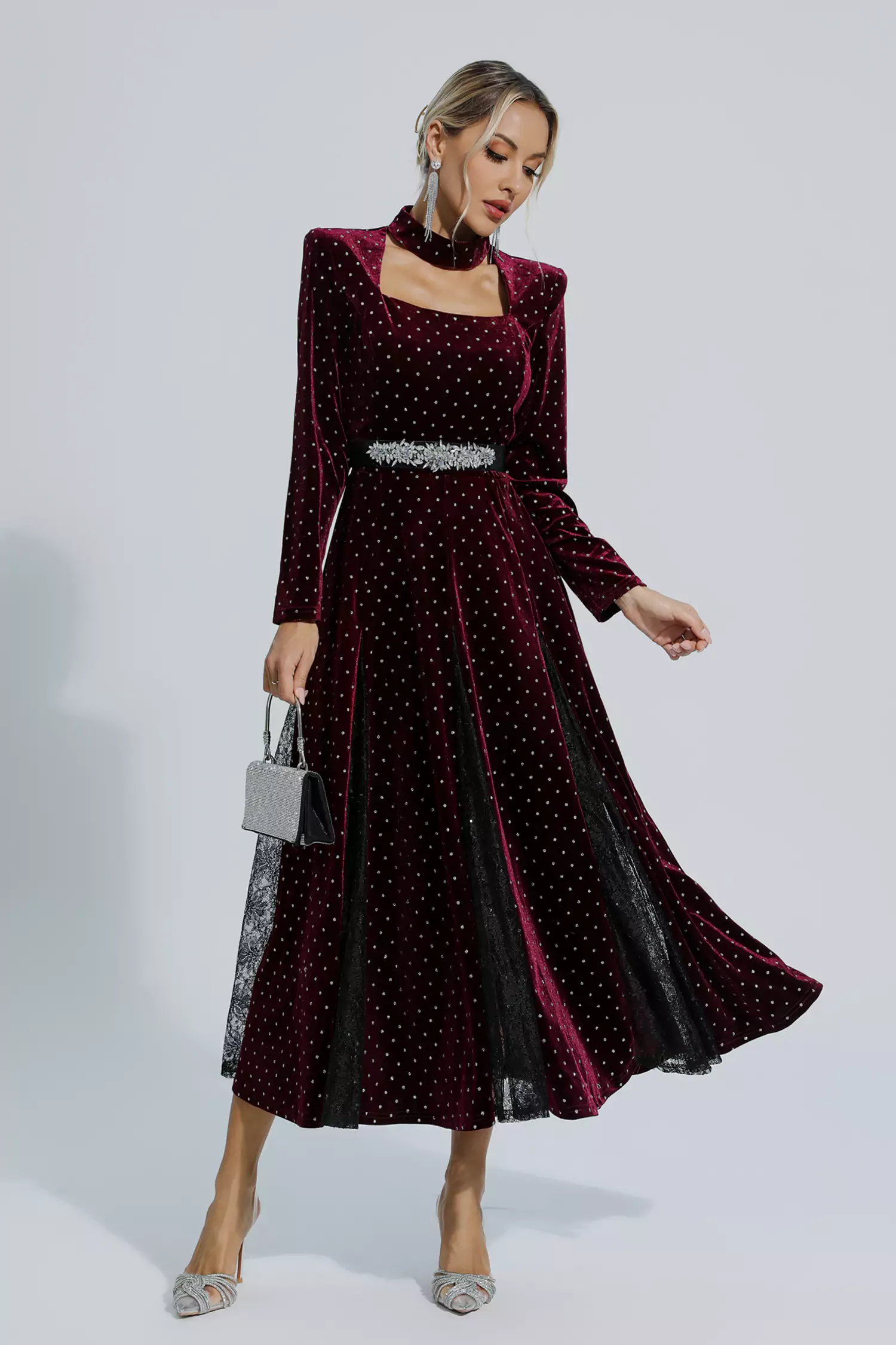 Wine red clearance long sleeve dress