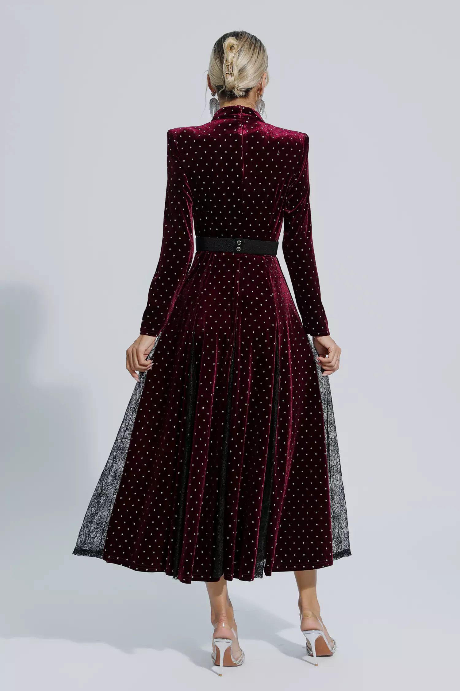 Briana Wine Red Polka Dot Long Sleeve Dress-CATCHALL