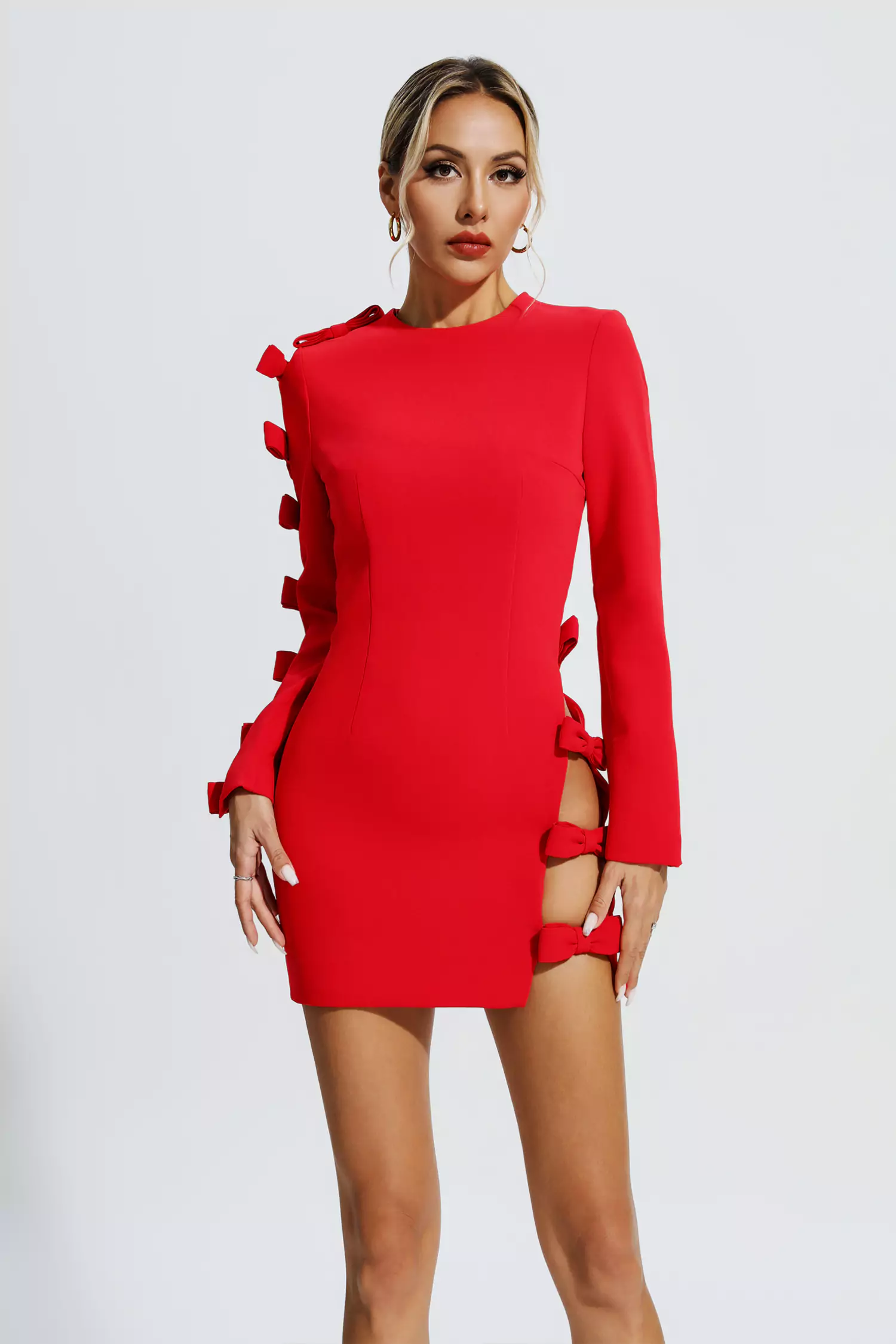 Briar Red Asymmetric Cutout Bow Mini Dress